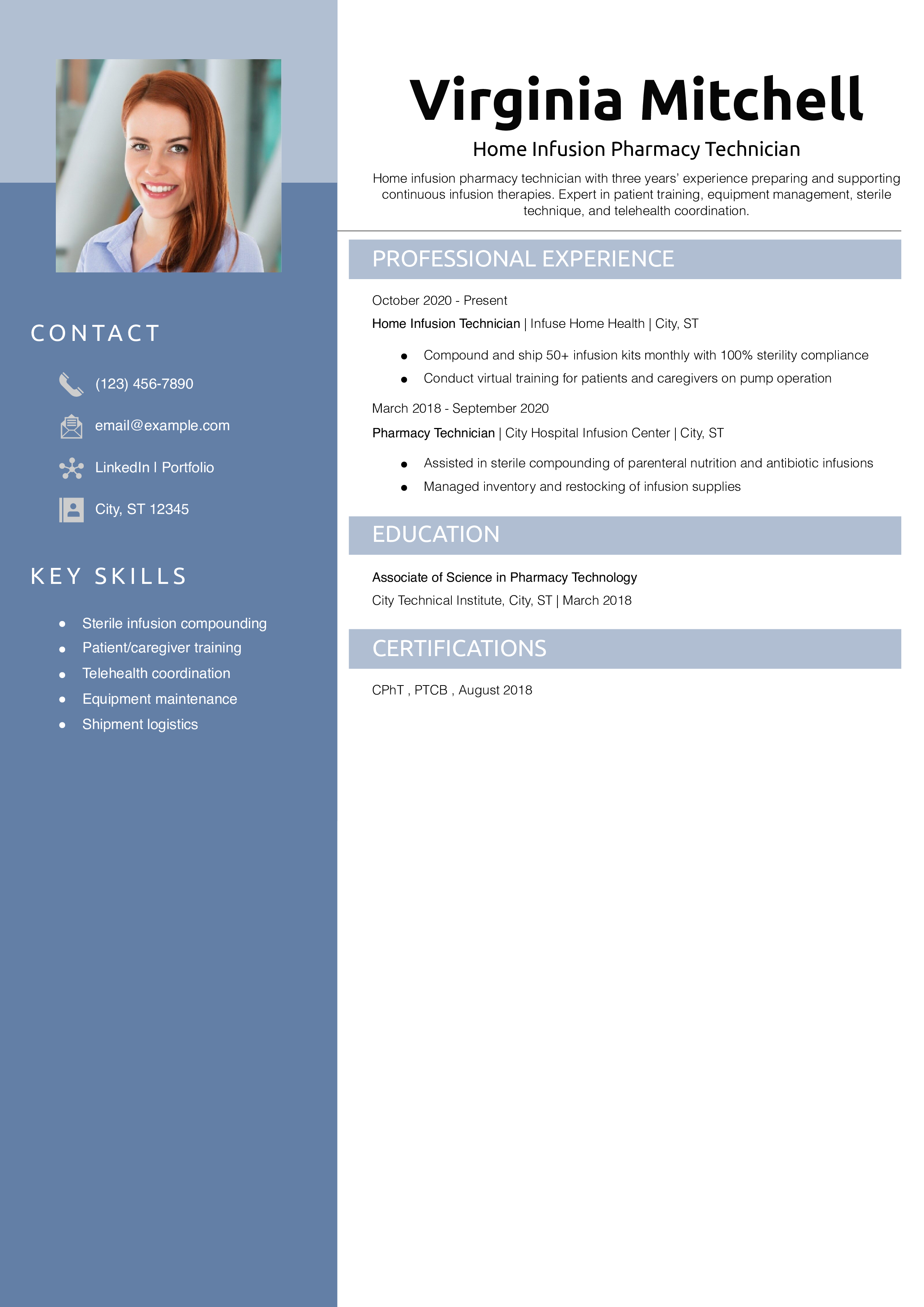 Home Infusion Pharmacy Technician Resume Example