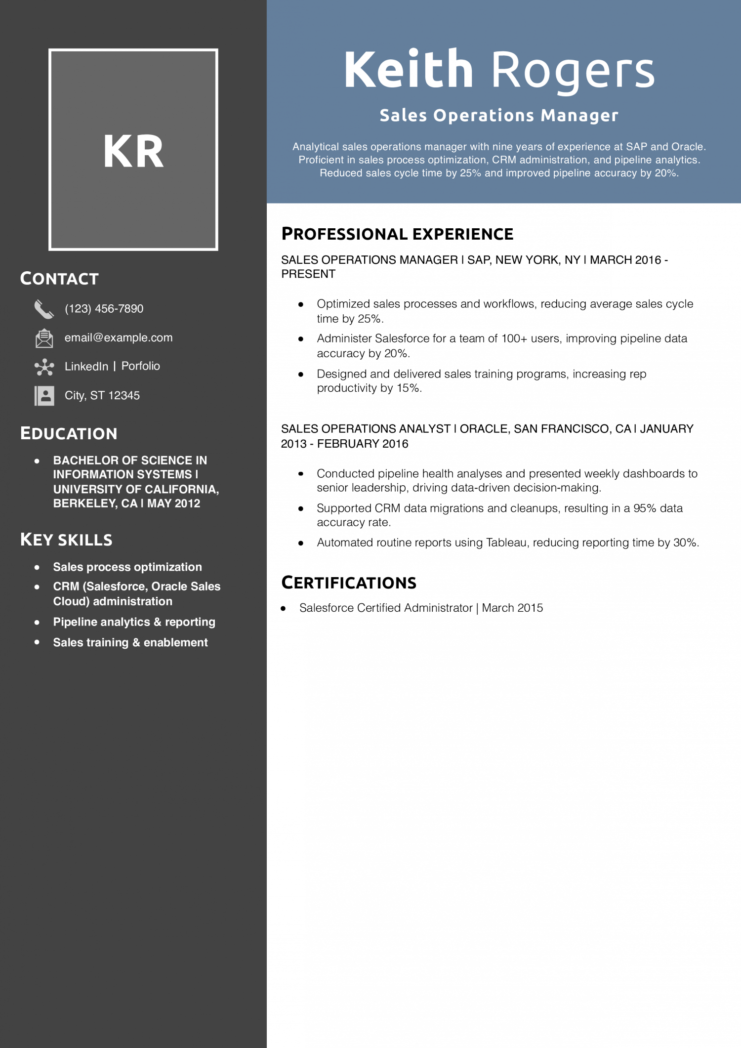 Sales Operations Manager Resume Example