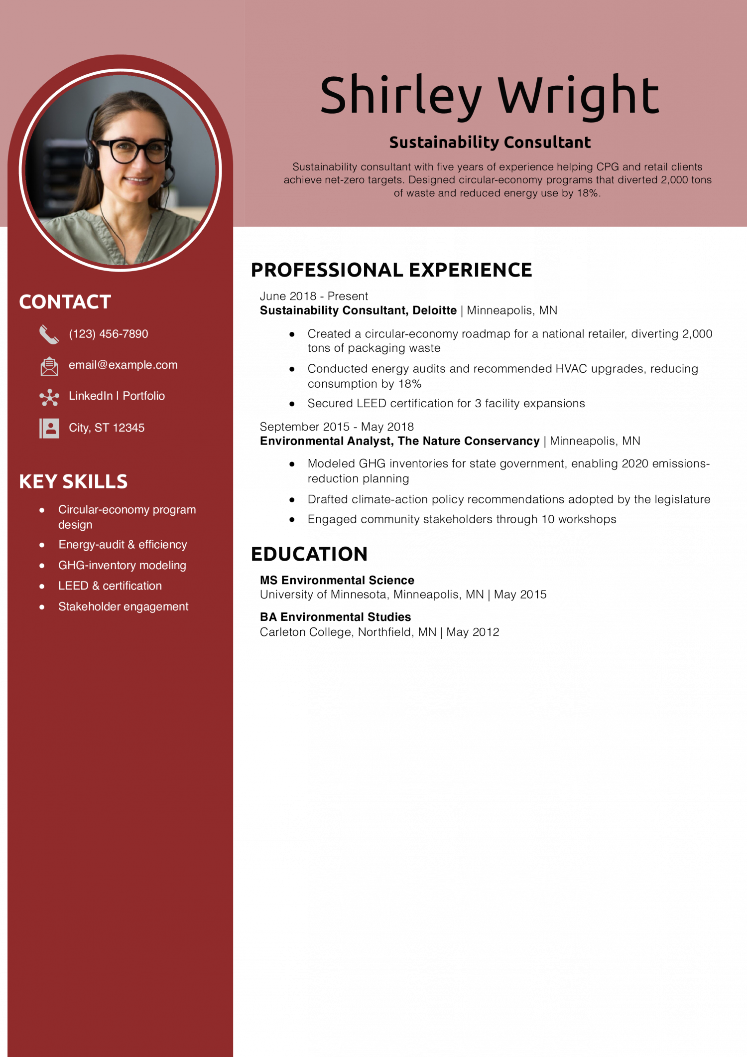 Sustainability Consultant Resume Example