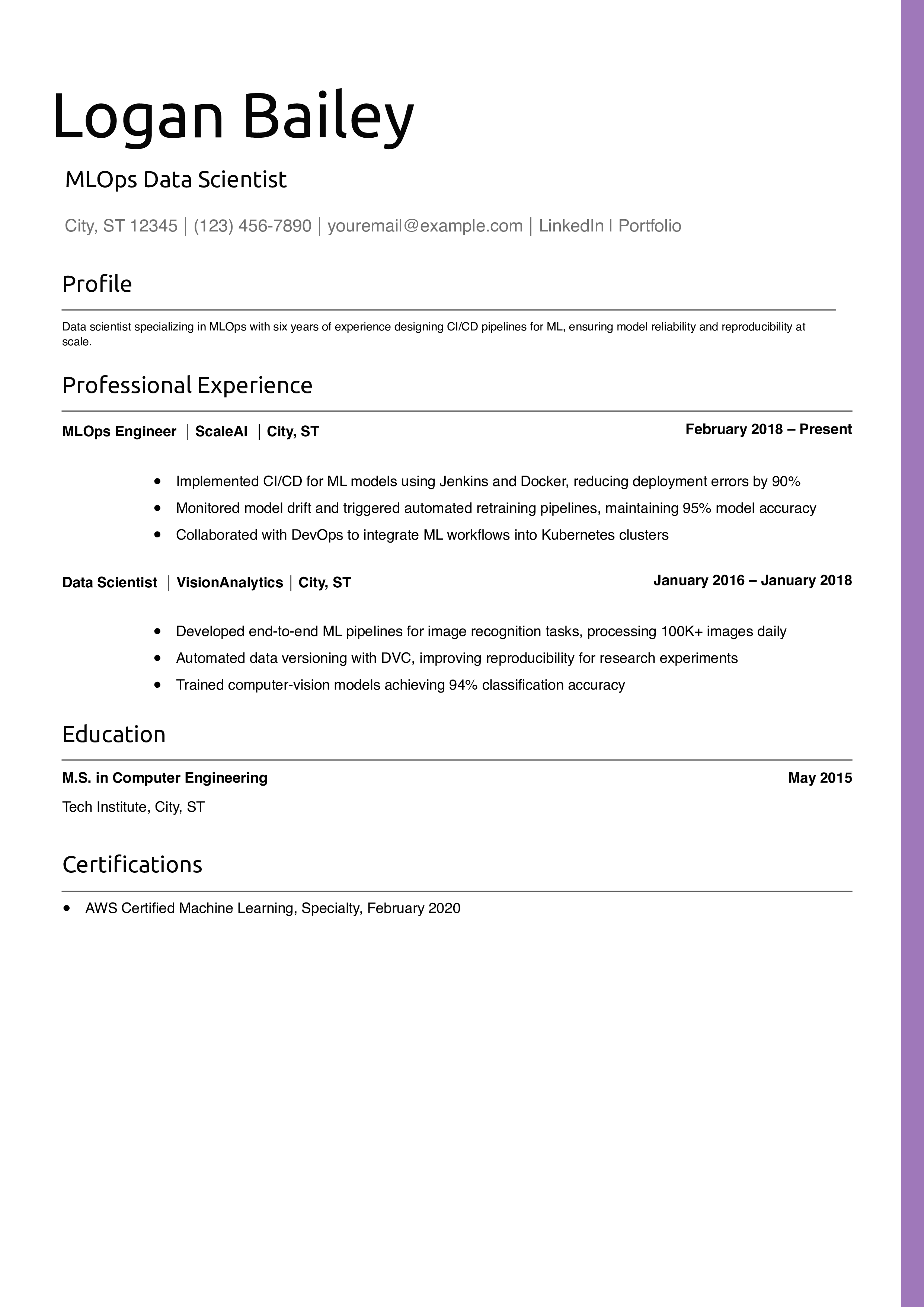 MLOps Data Scientist Resume Example