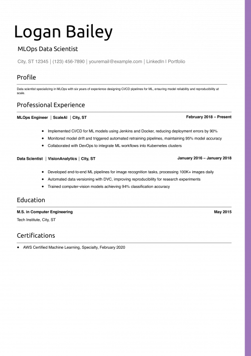 MLOps Data Scientist Resume Example