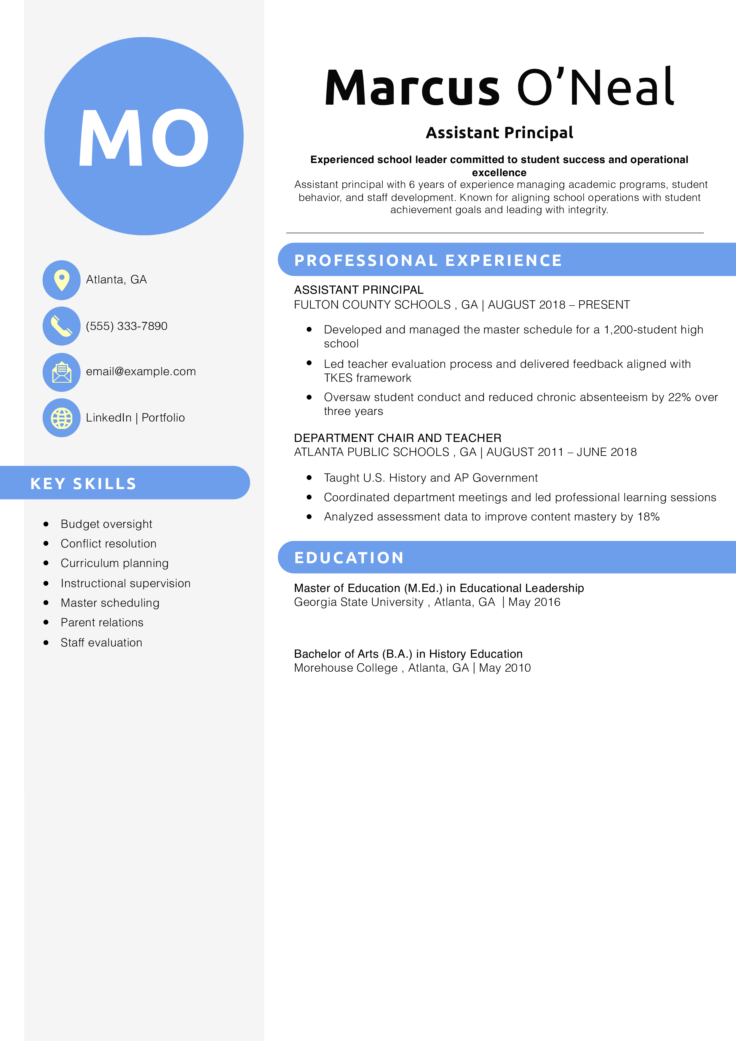 Assistant Principal Job Description for Resume