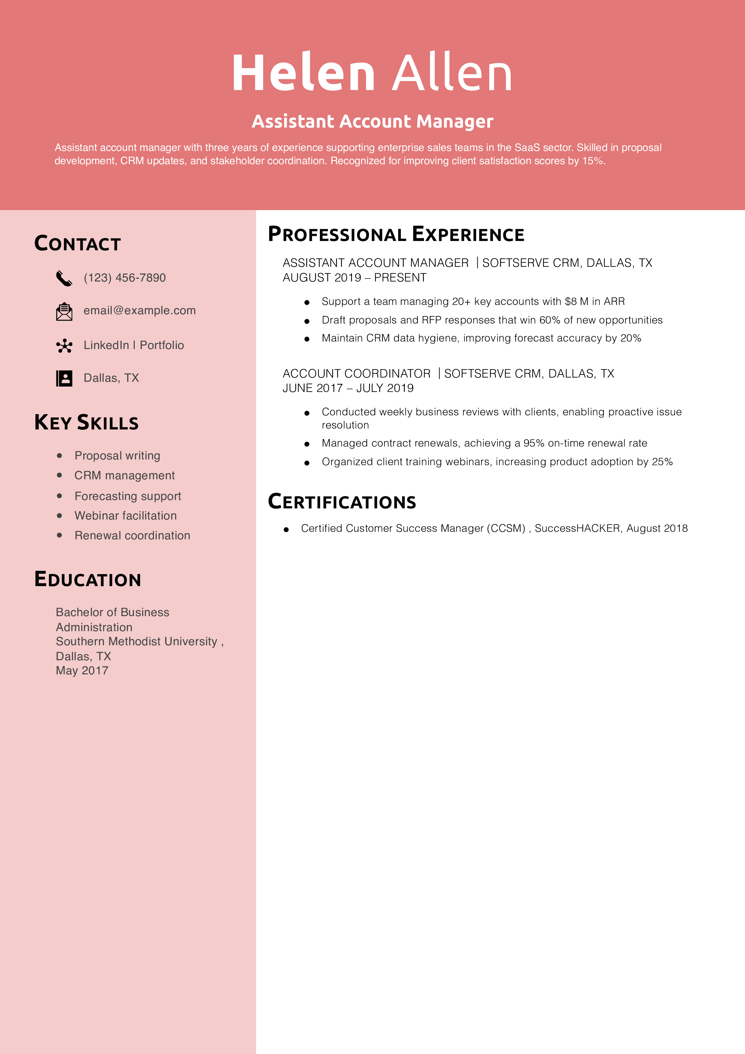 Assistant Account Manager Resume Example