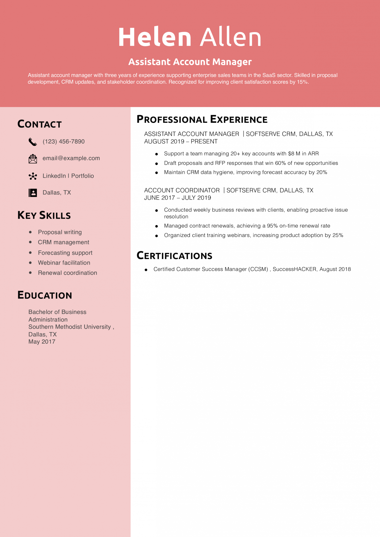 Assistant Account Manager Resume Example