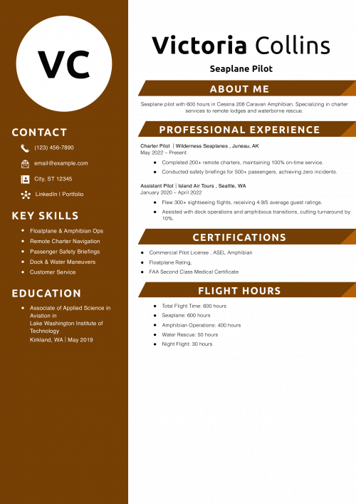 Seaplane Pilot Resume Example