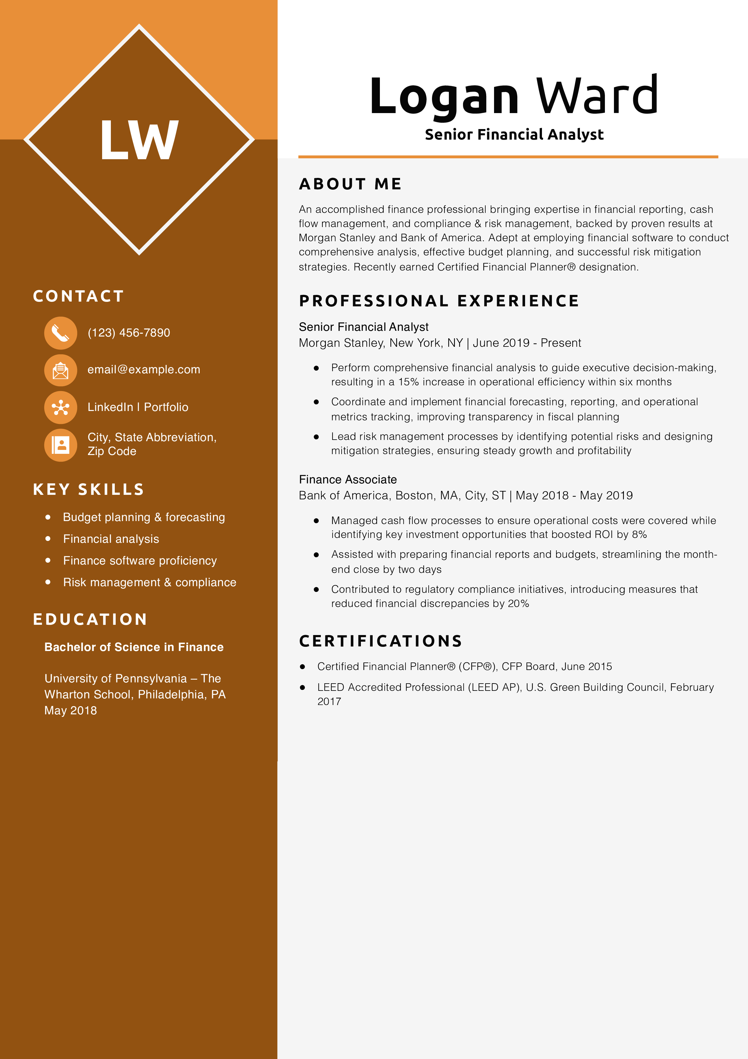 Senior Financial Analyst Resume Example