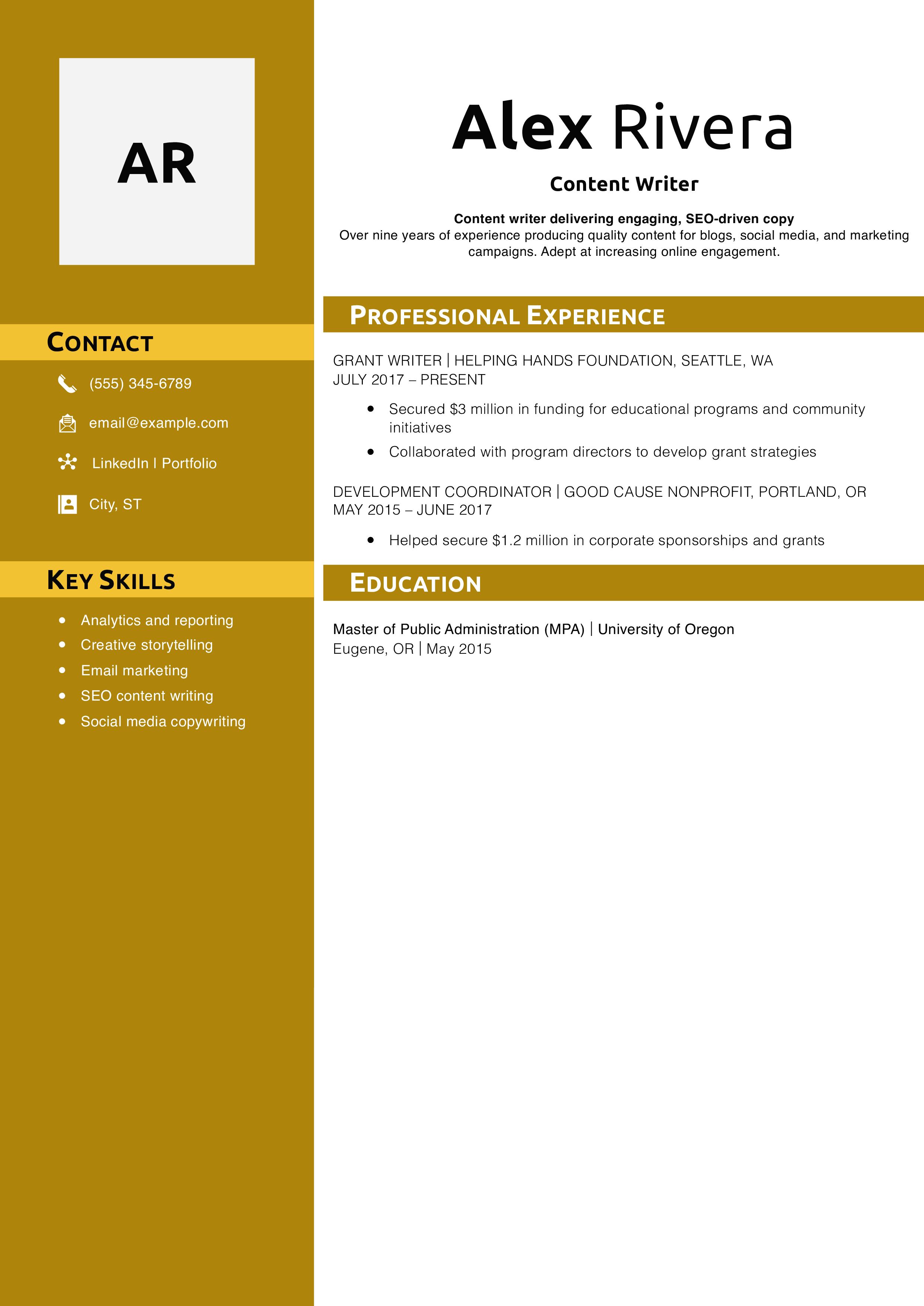 Content Writer Resume