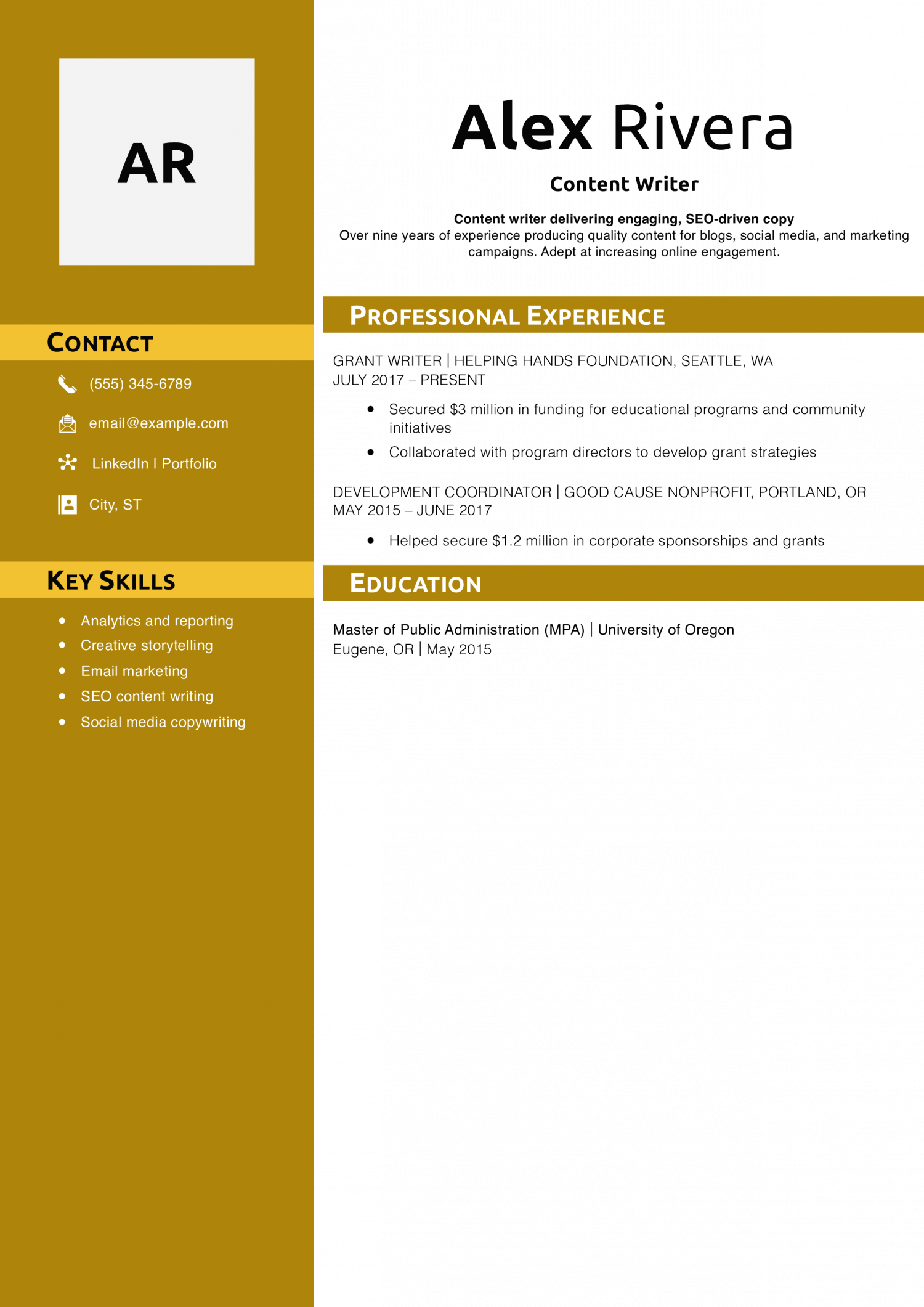 Content Writer Resume