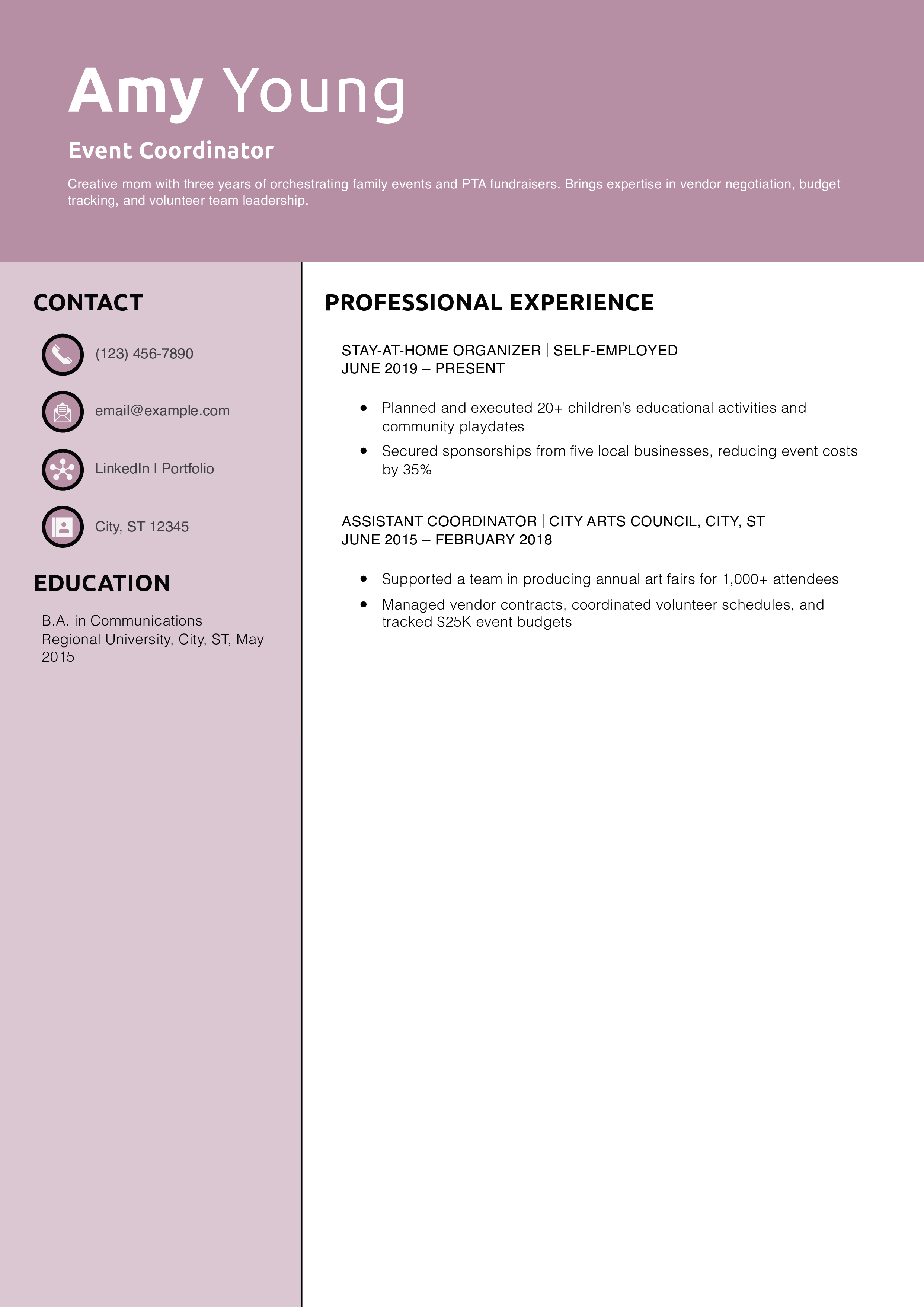 Event Coordinator Resume Example