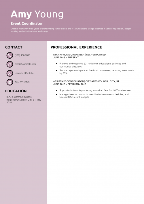 Event Coordinator Resume Example