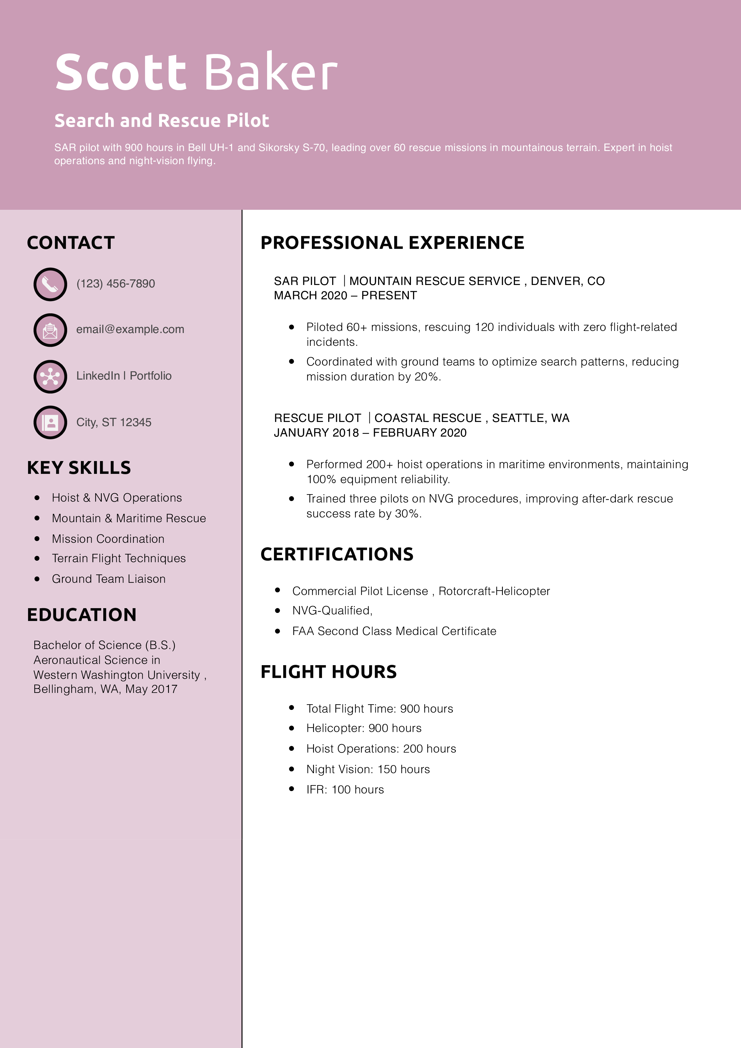 Search and Rescue Pilot Resume Example