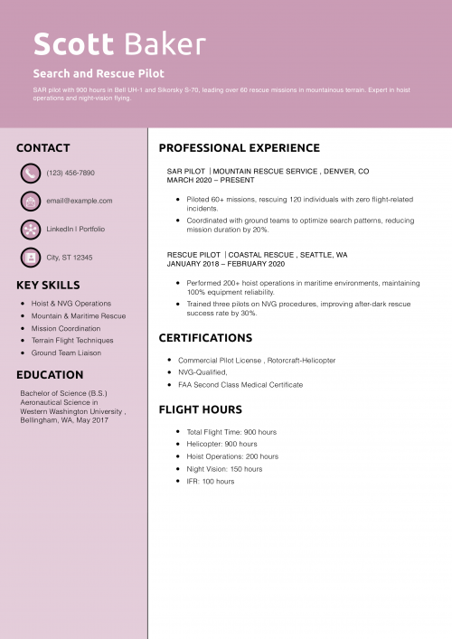 Search and Rescue Pilot Resume Example