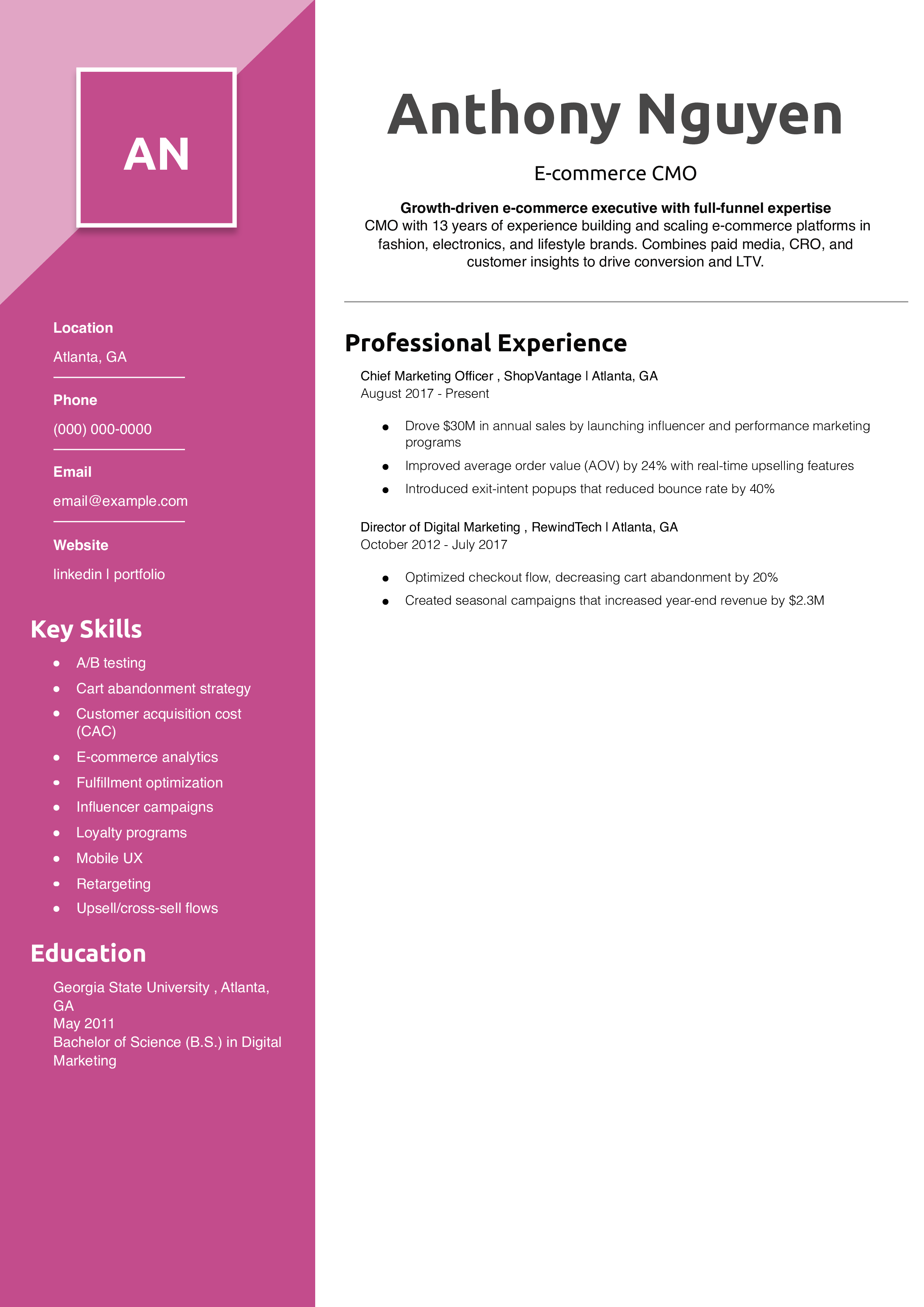 E-commerce CMO Resume