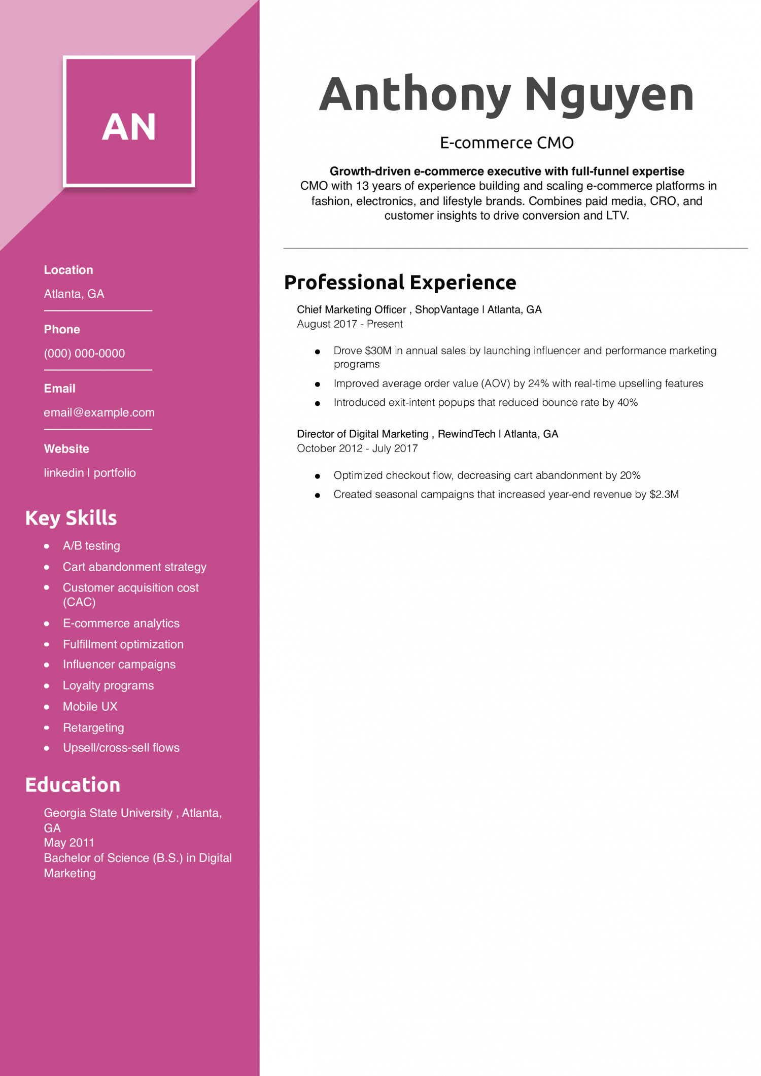 E-commerce CMO Resume