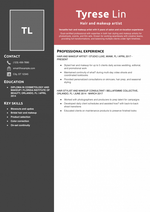 Hair and makeup artist resume example