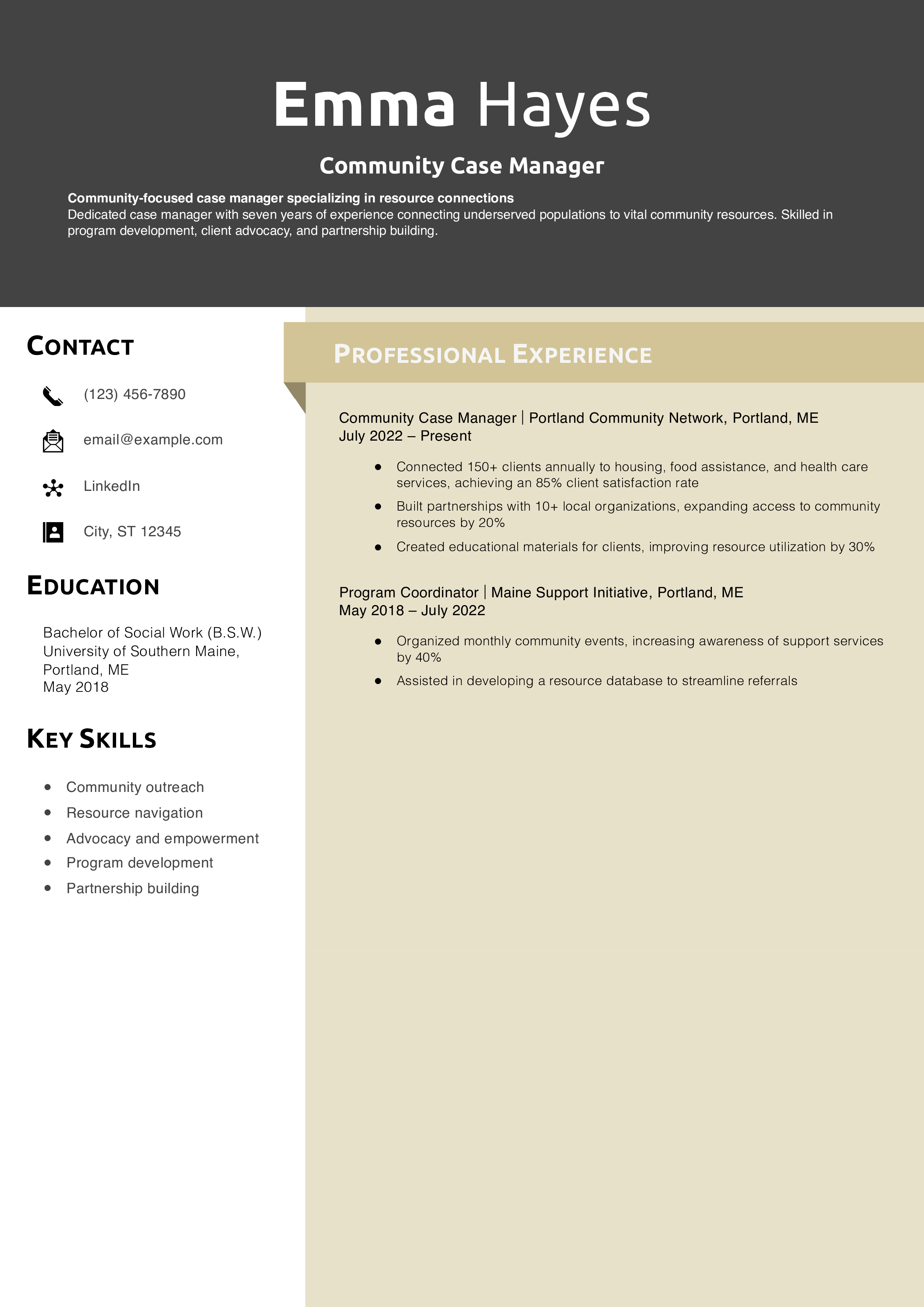 Community Case Manager Resume Example