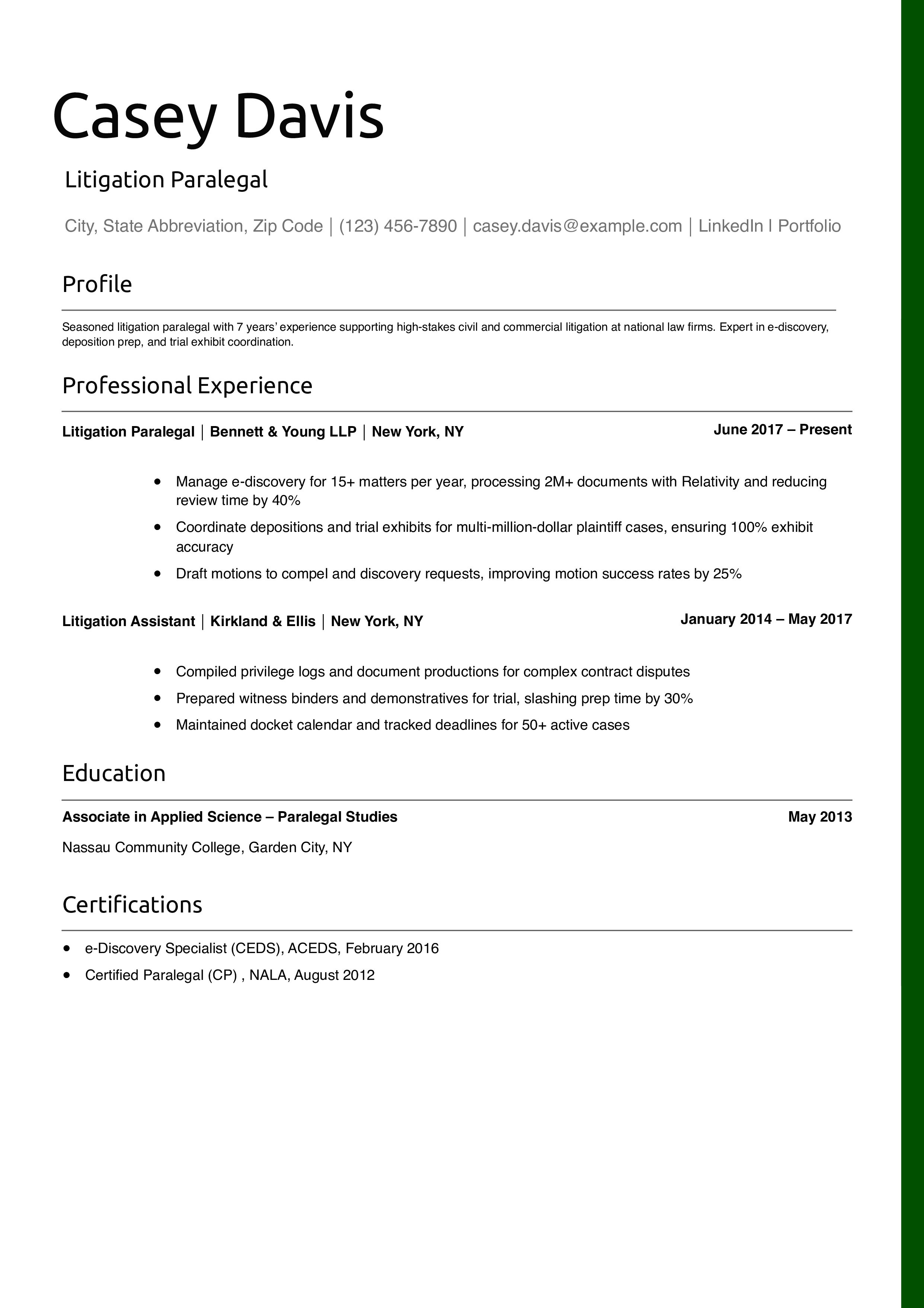 Litigation Paralegal Resume Example