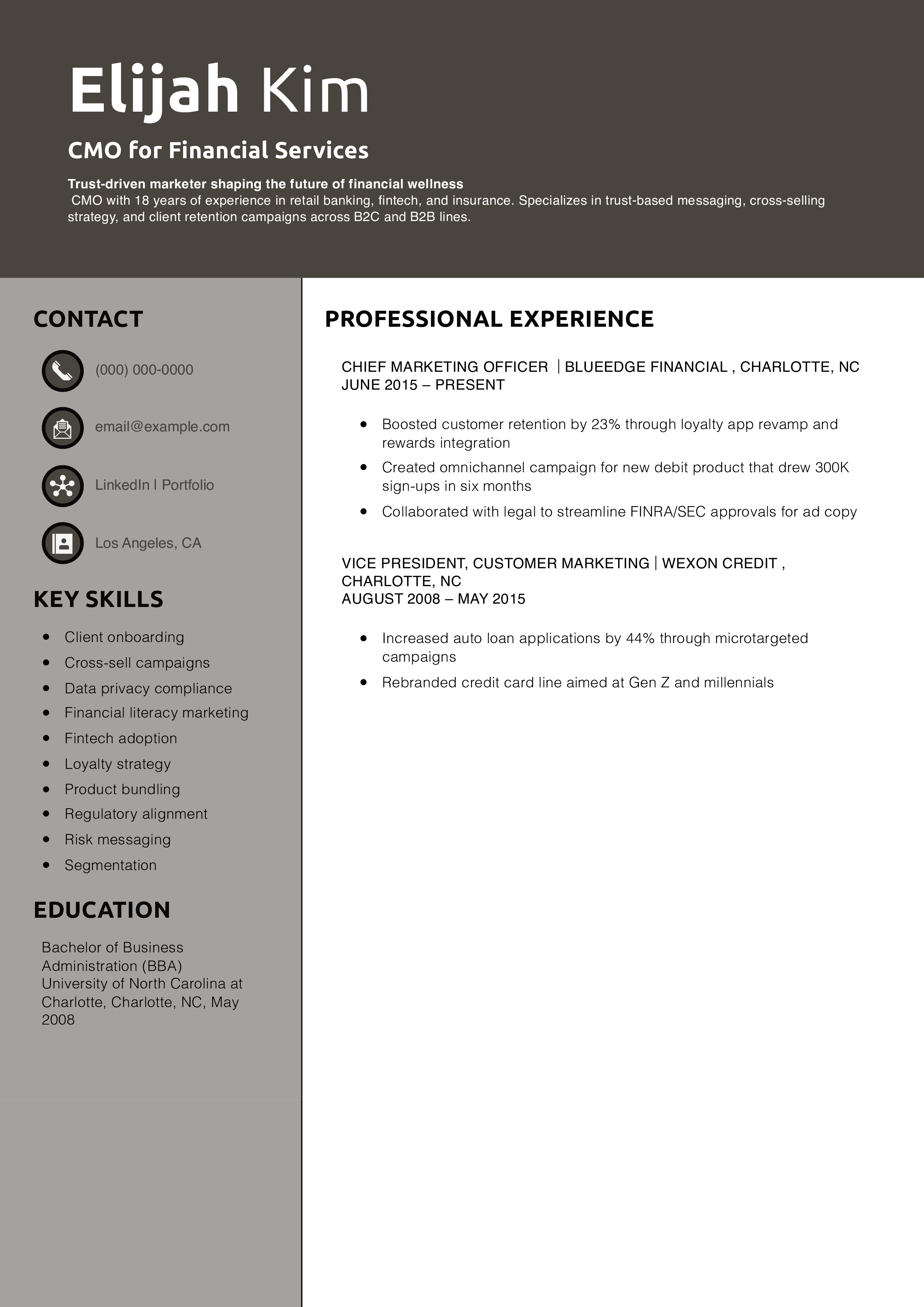 CMO for Financial Services Resume