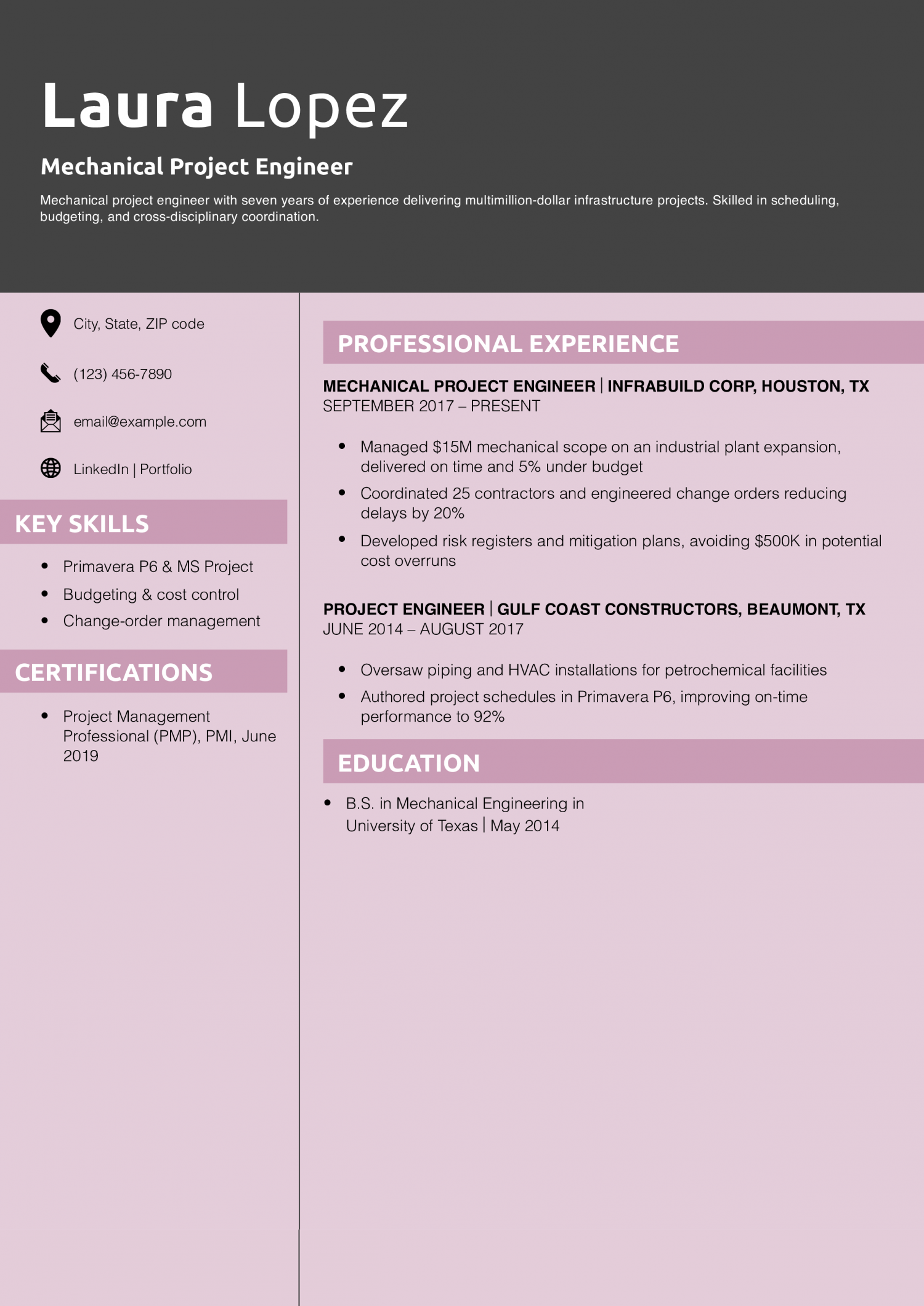 Mechanical Project Engineer Resume Example