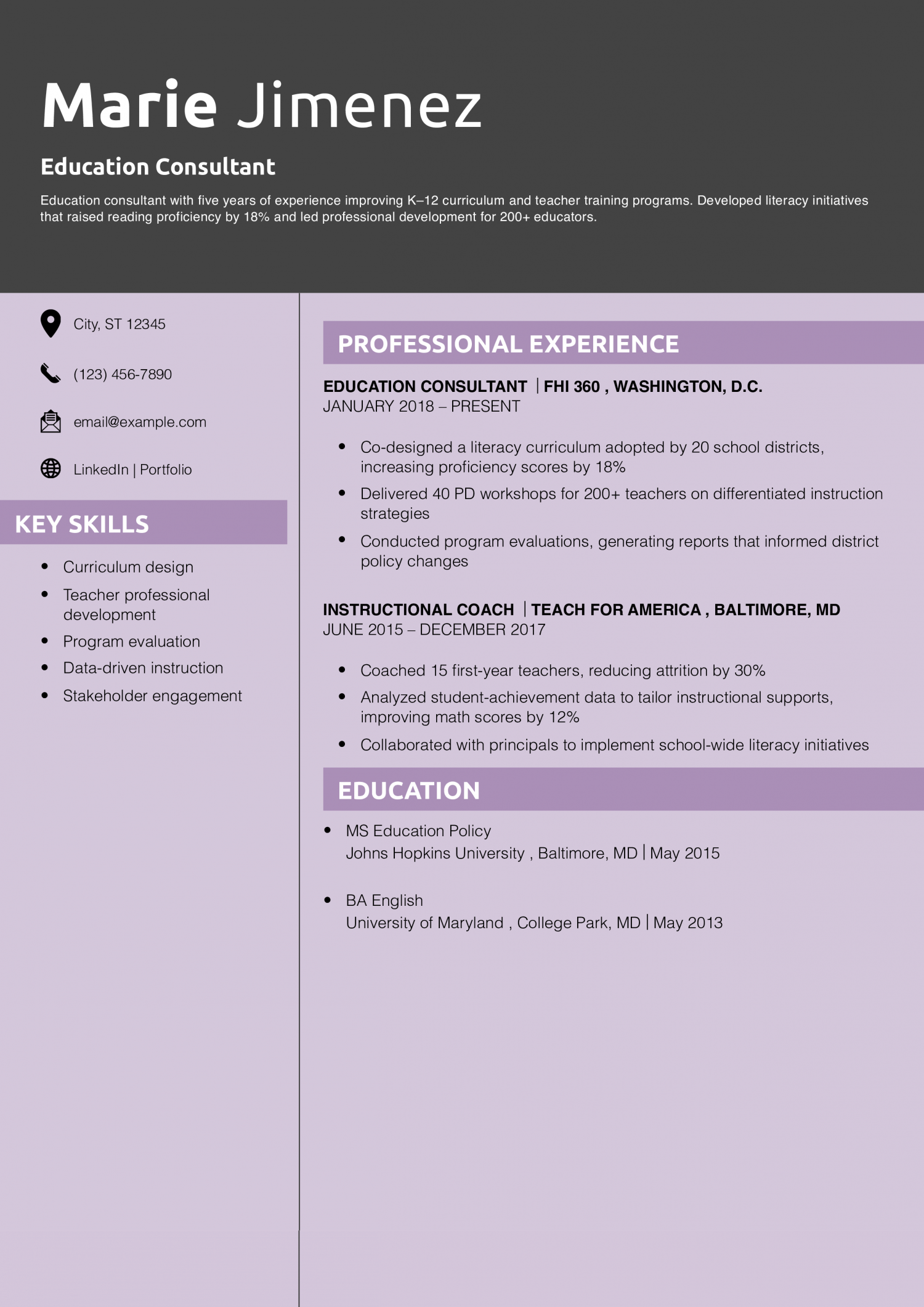Education Consultant Resume Example
