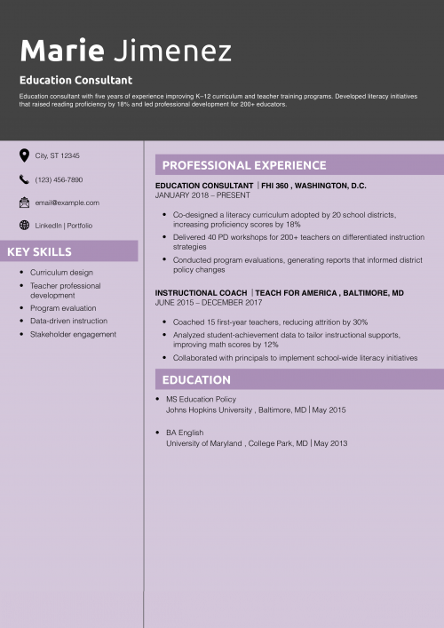 Education Consultant Resume Example