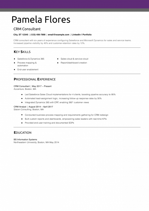 CRM Consultant Resume Example