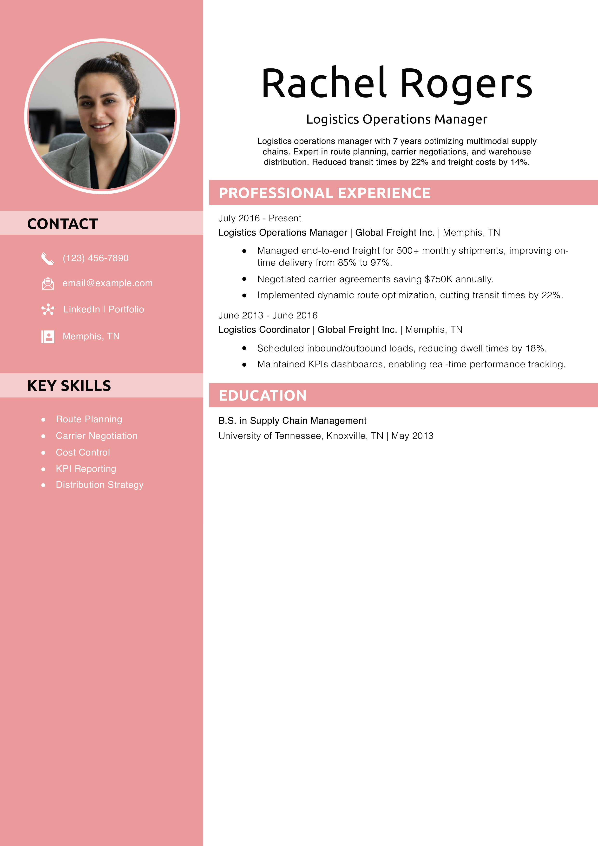 Logistics Operations Manager Resume Example