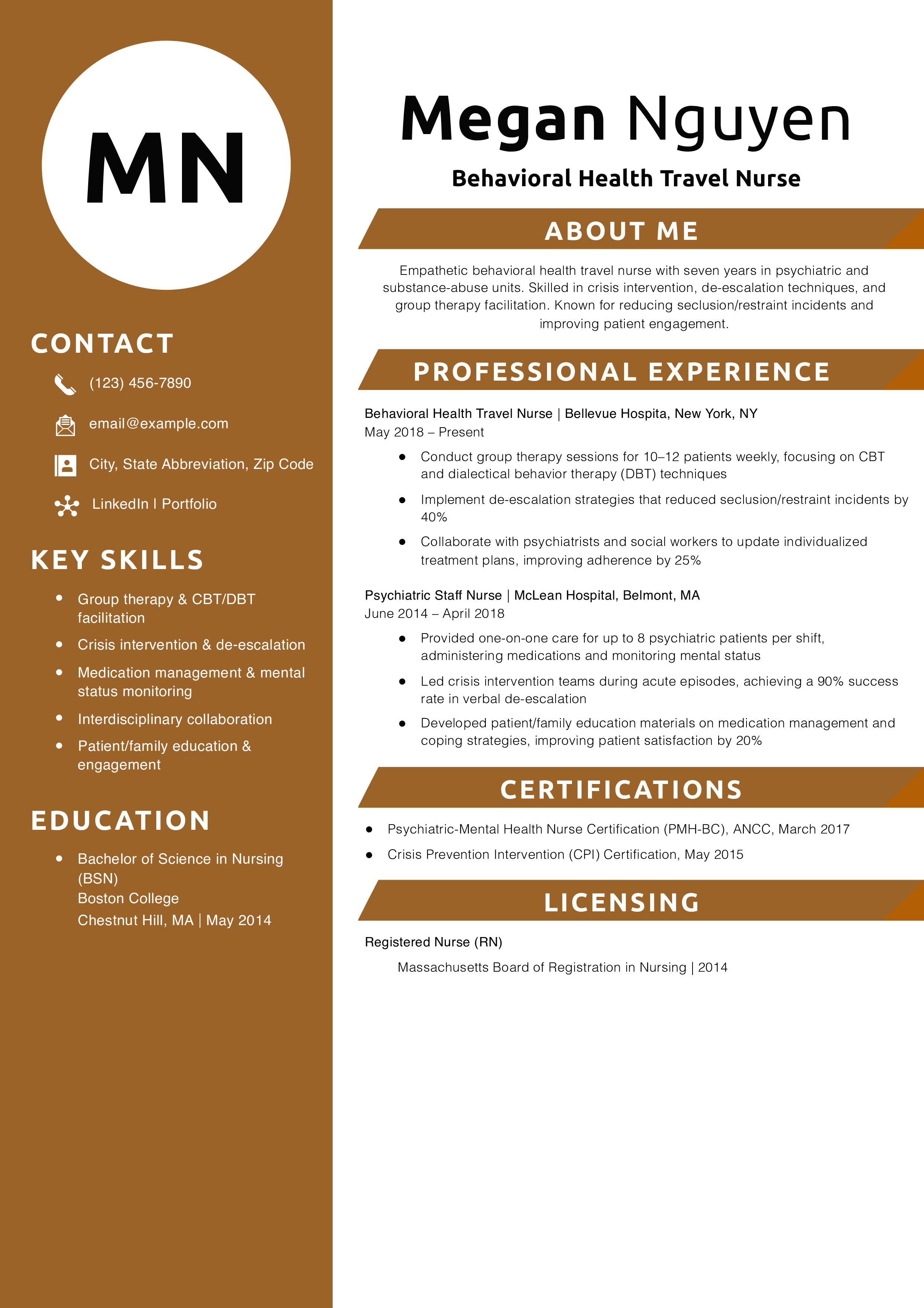 Behavioral Health Travel Nurse Resume Example