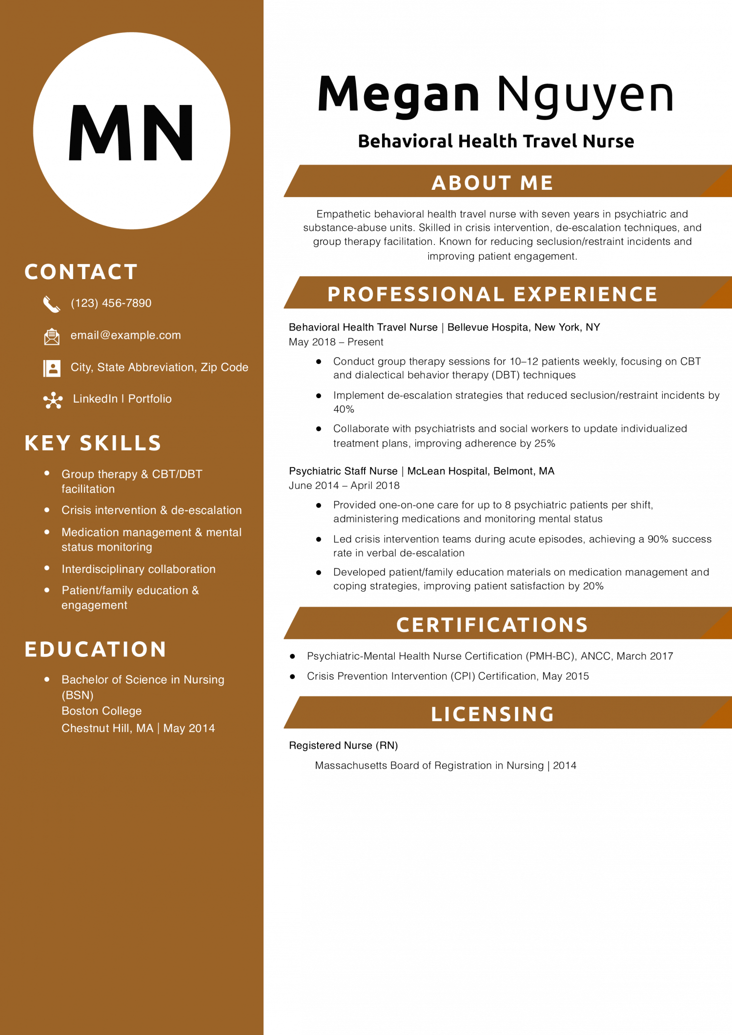 Behavioral Health Travel Nurse Resume Example