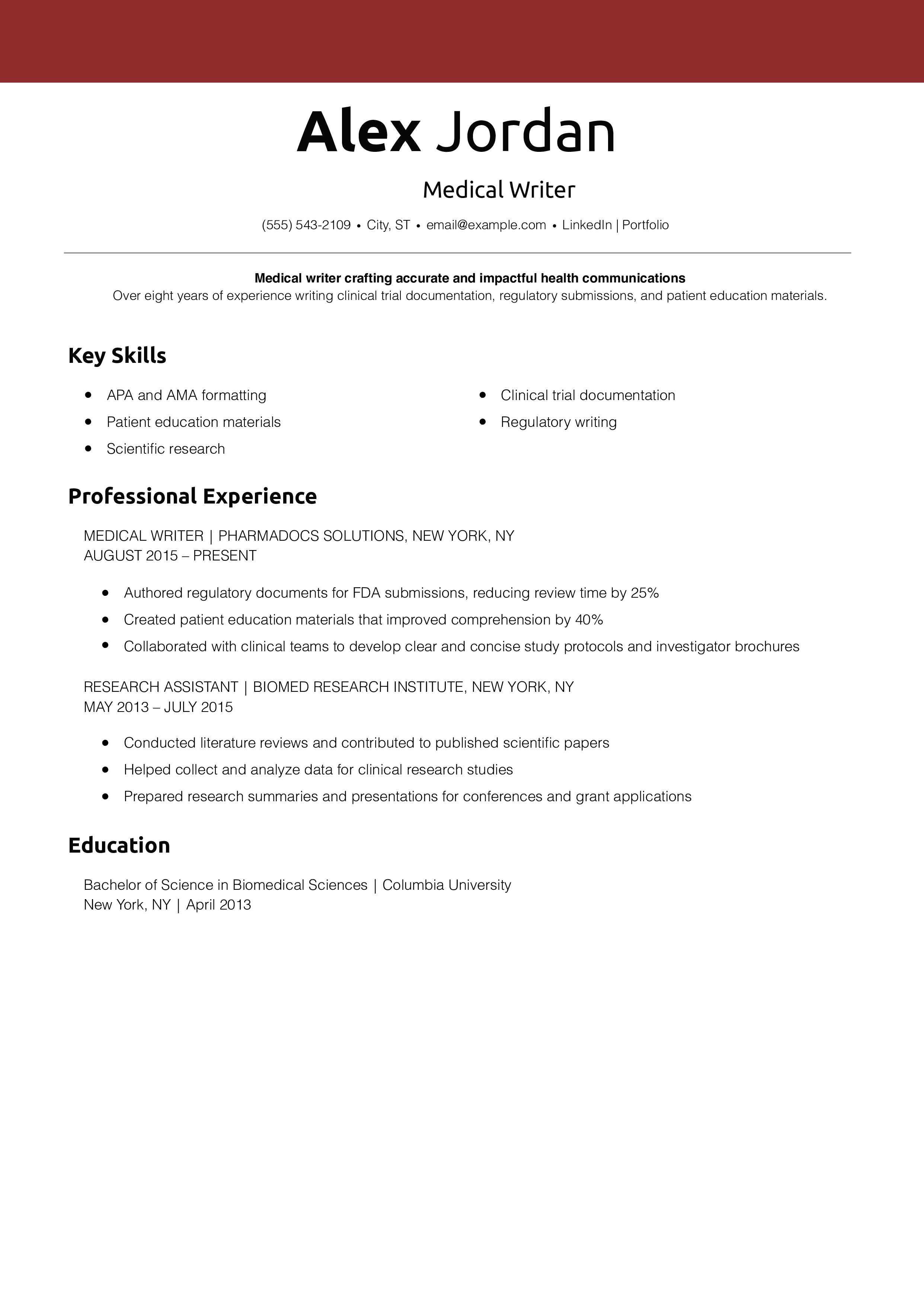Medical Writer Resume