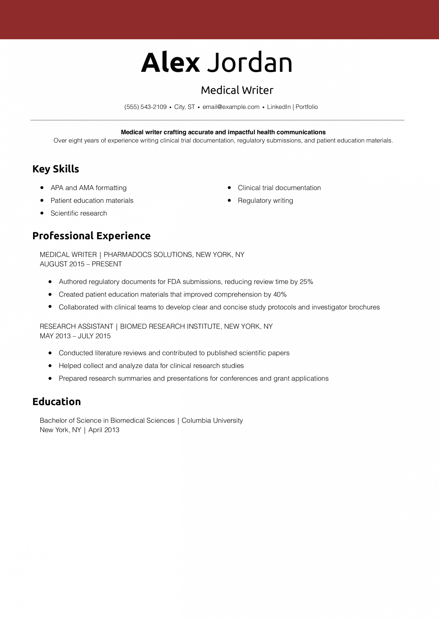 Medical Writer Resume