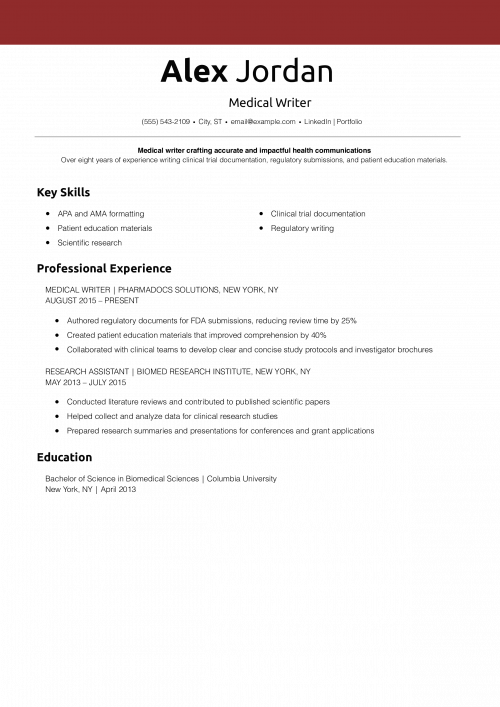 Medical Writer Resume