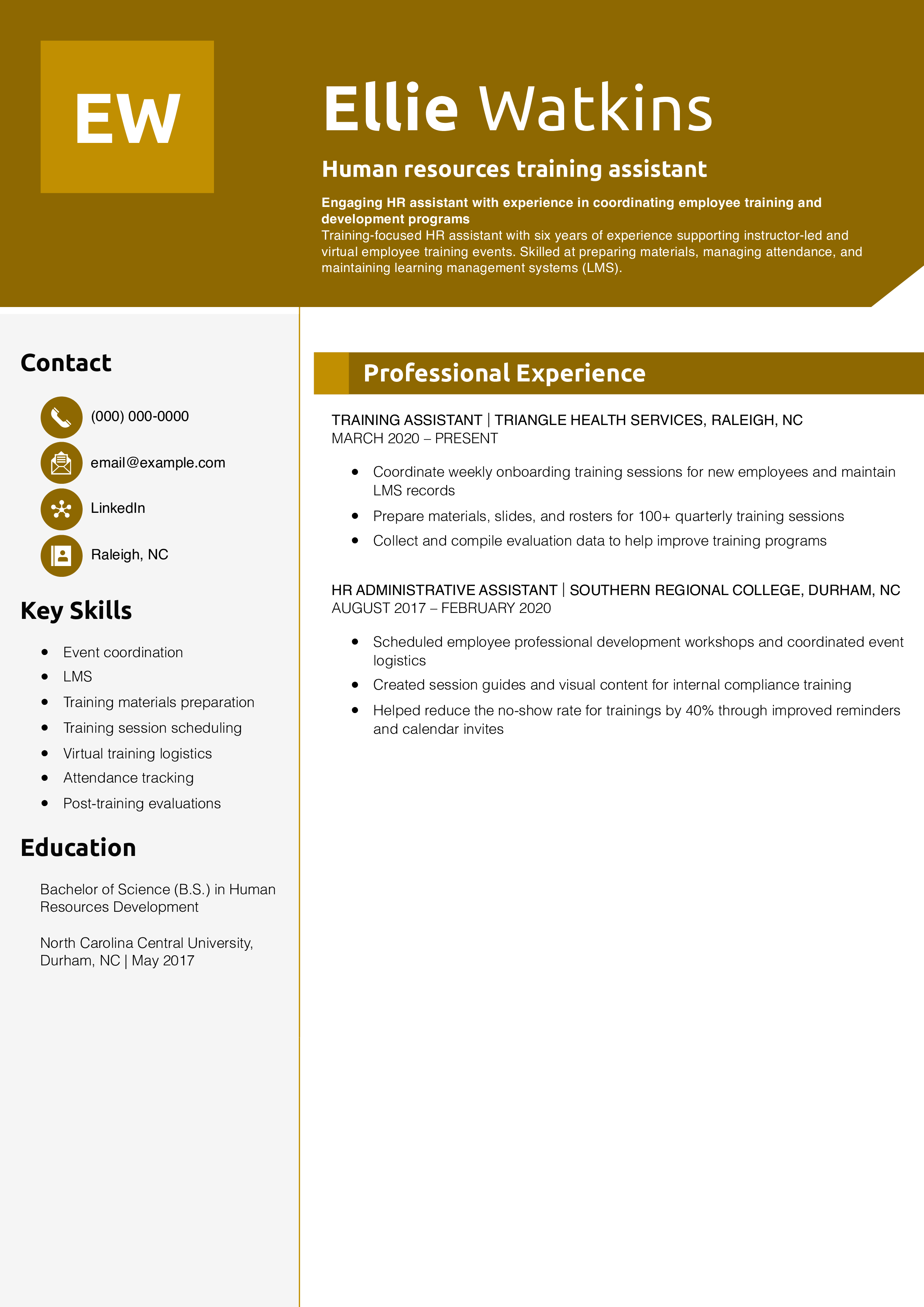 Human resources training assistant resume