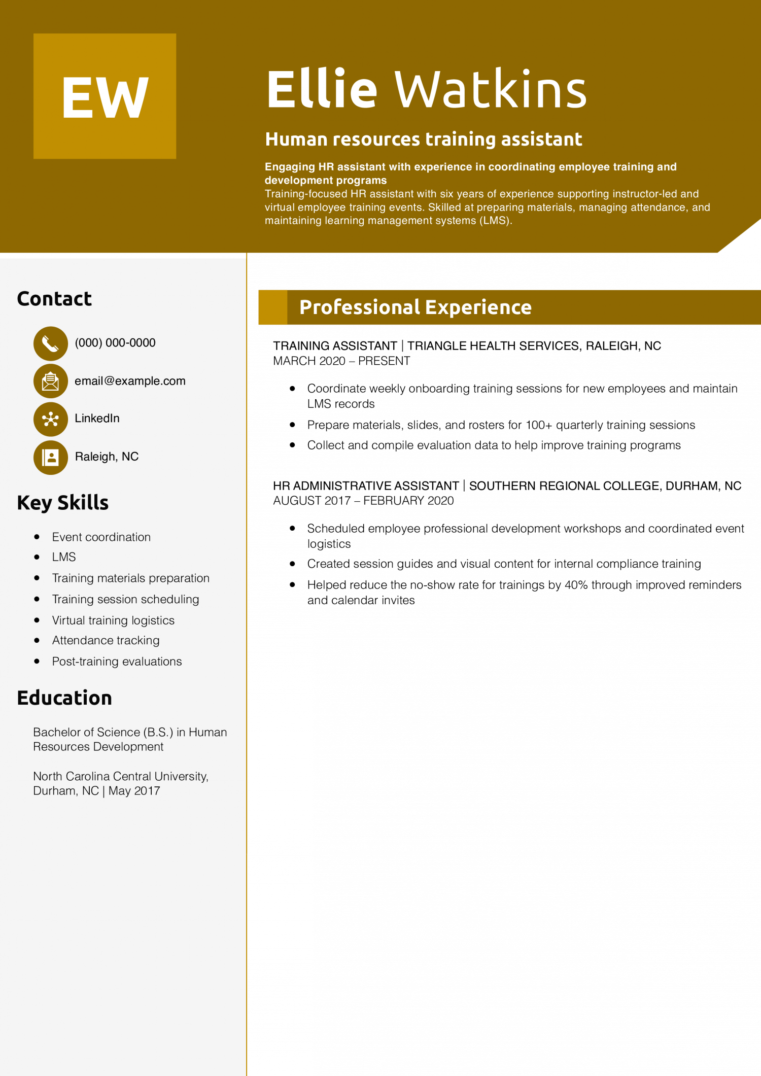 Human resources training assistant resume