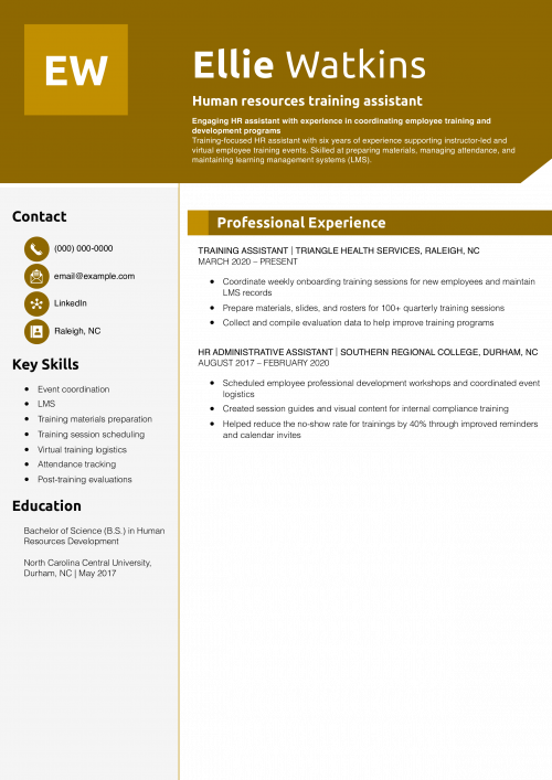 Human resources training assistant resume