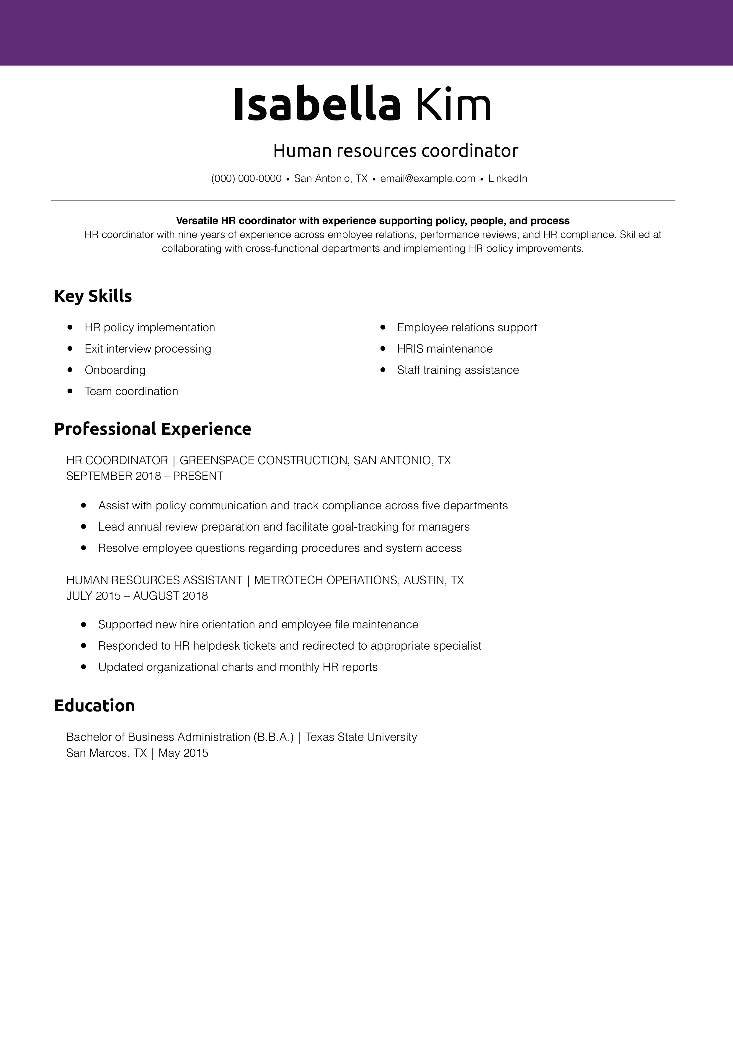 Human resources coordinator resume