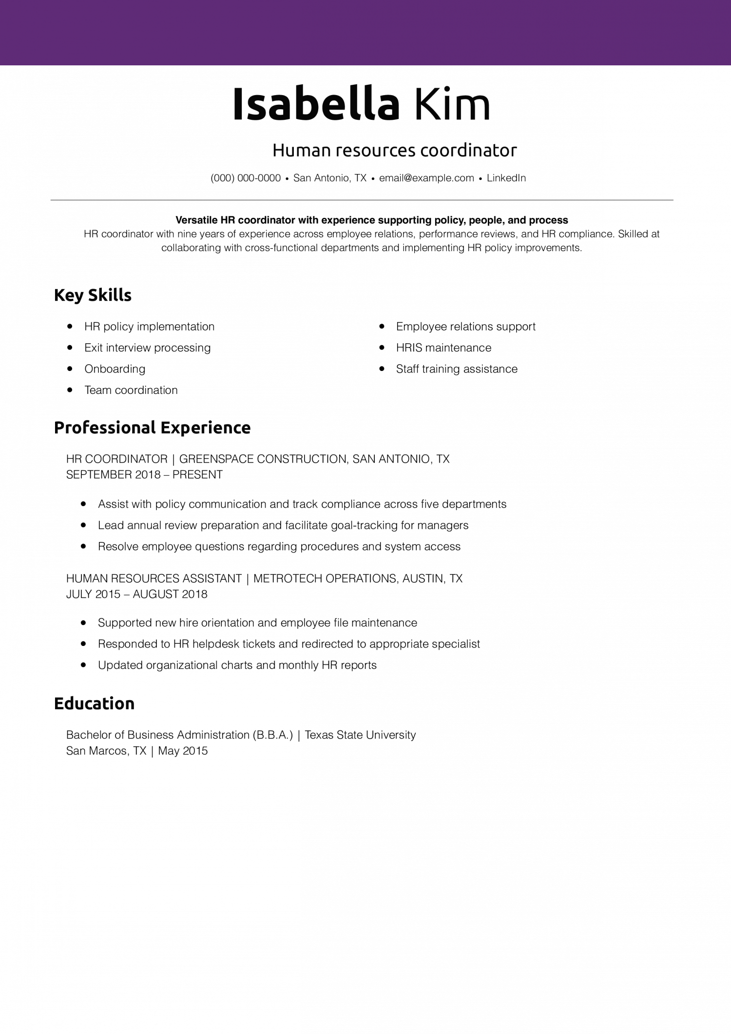 Human resources coordinator resume