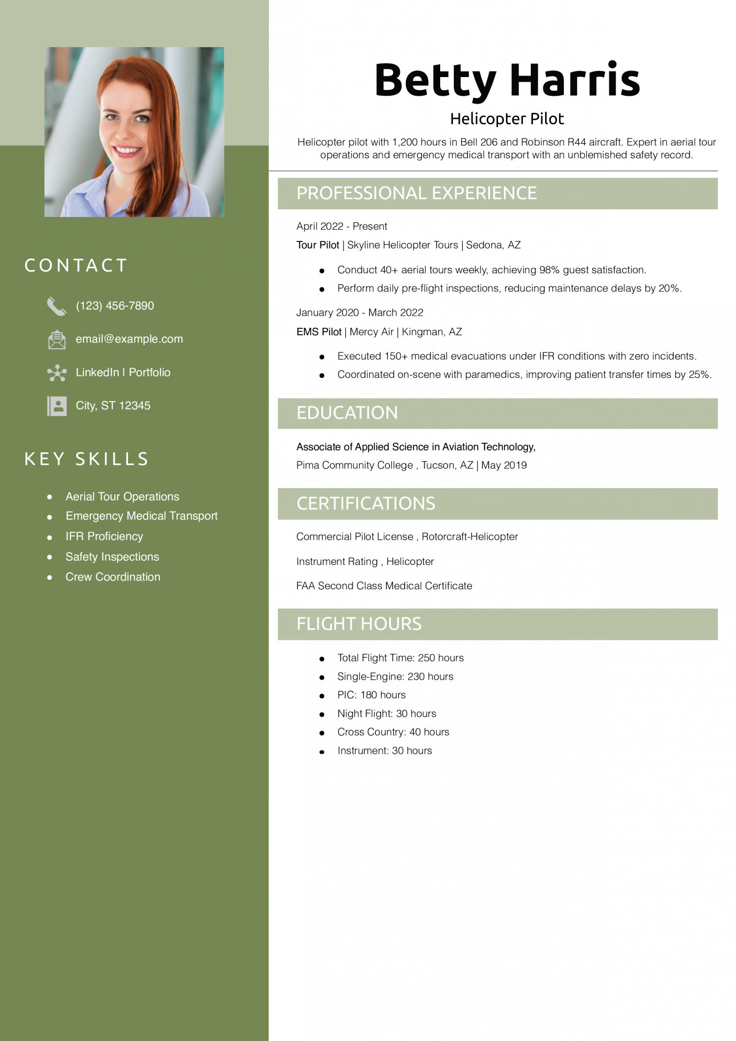 Helicopter Pilot Resume Example