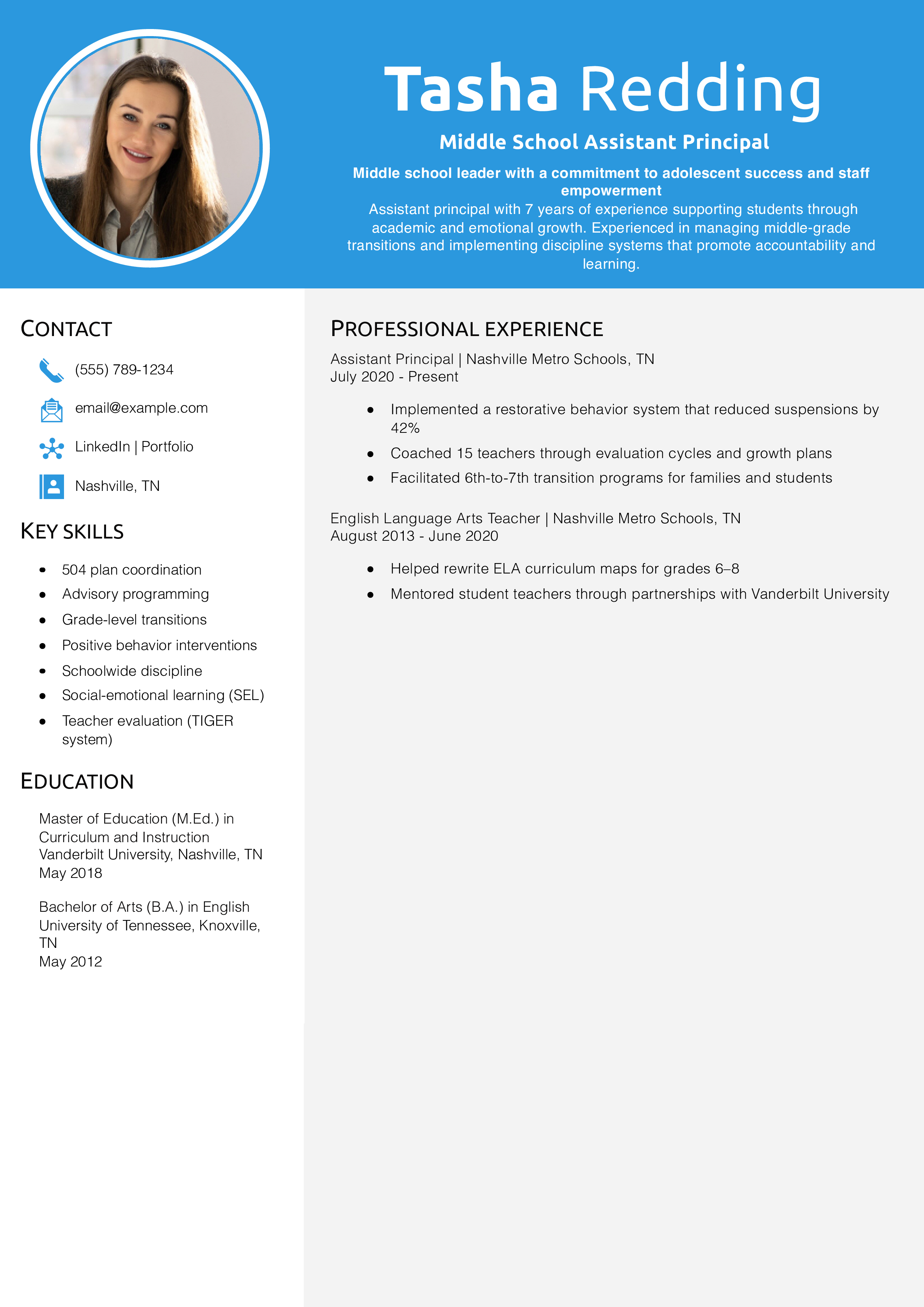 Middle School Assistant Principal Resume
