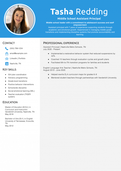 Middle School Assistant Principal Resume 