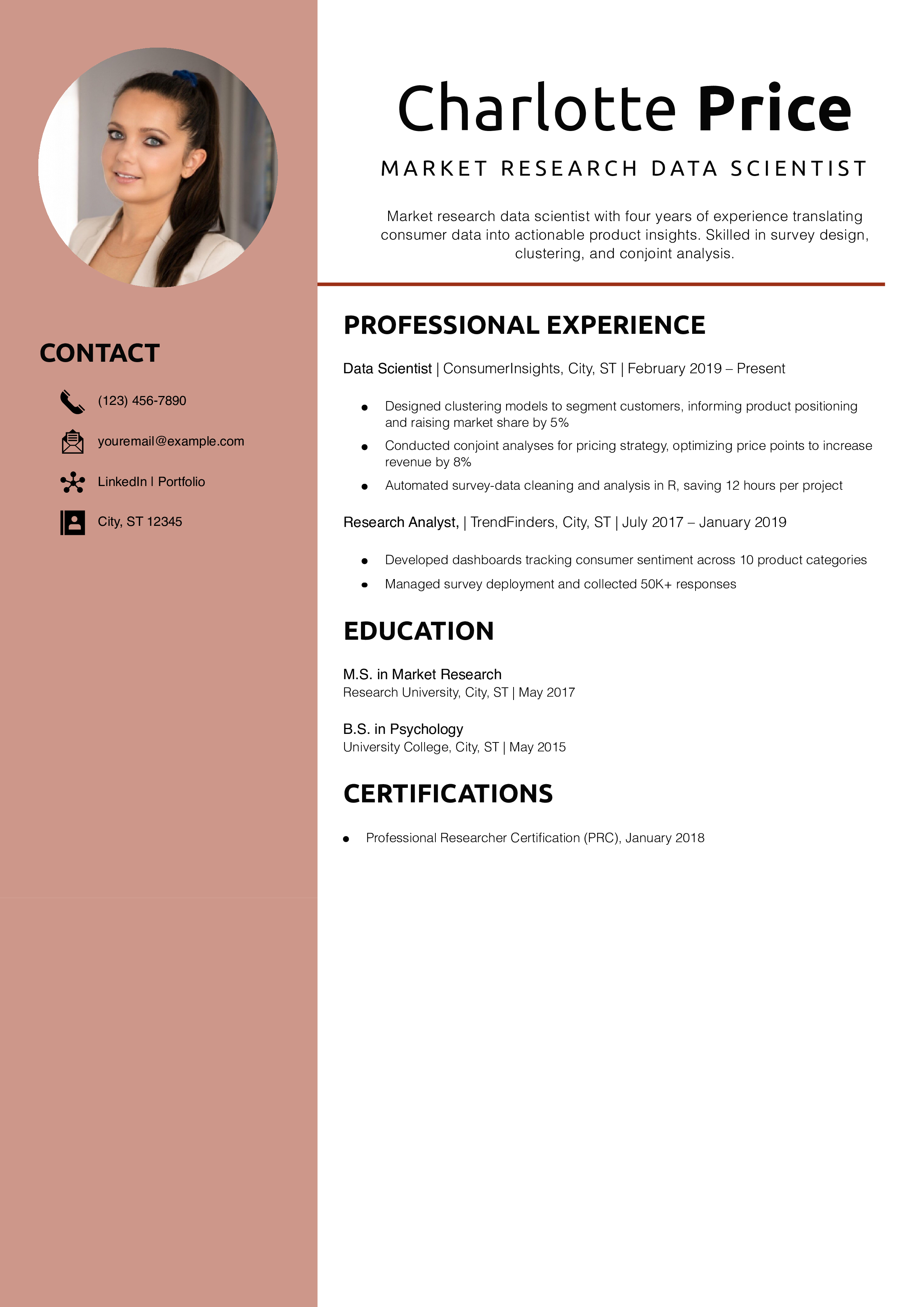Market Research Data Scientist Resume Example