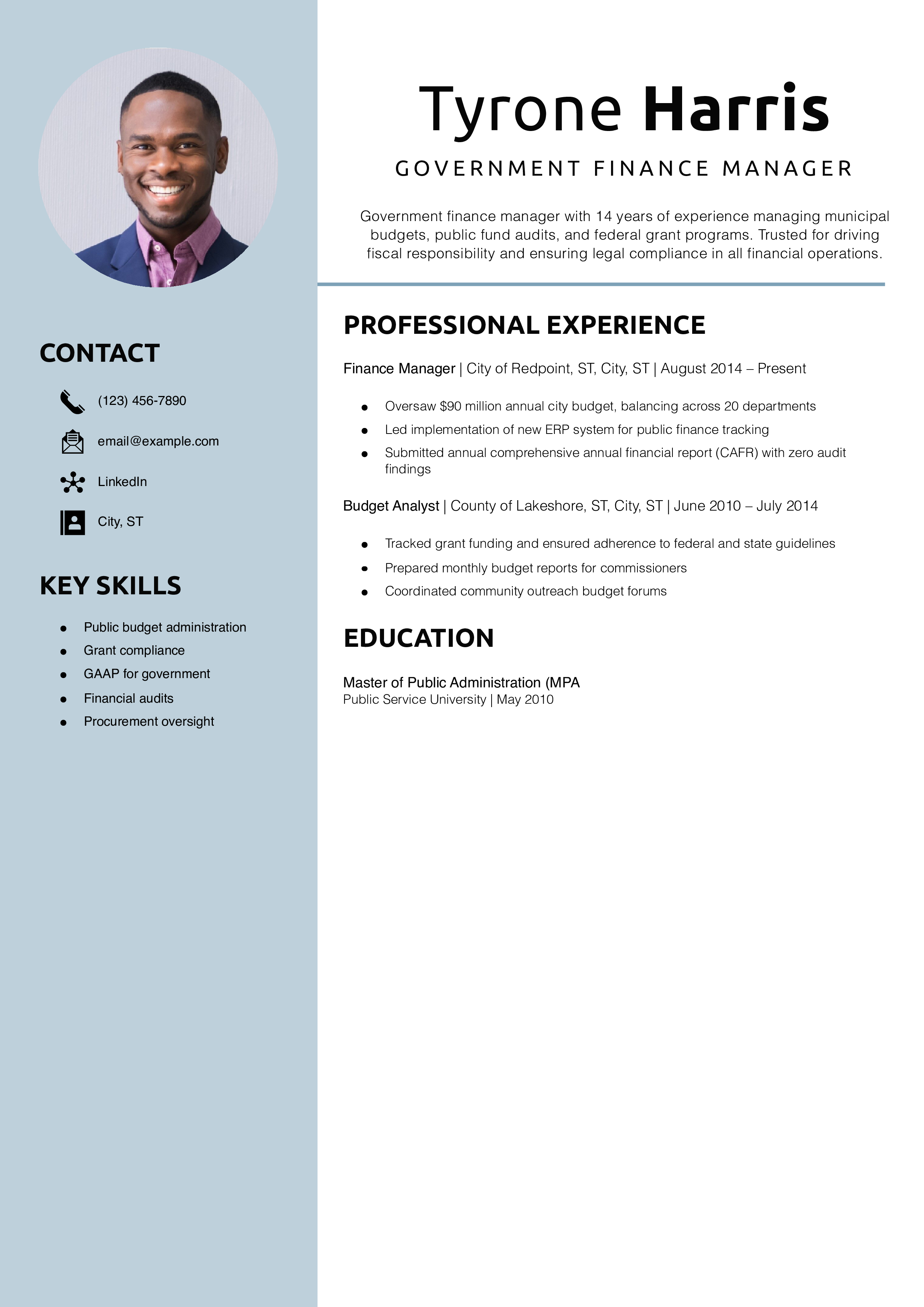 Government Finance Manager Resume Example