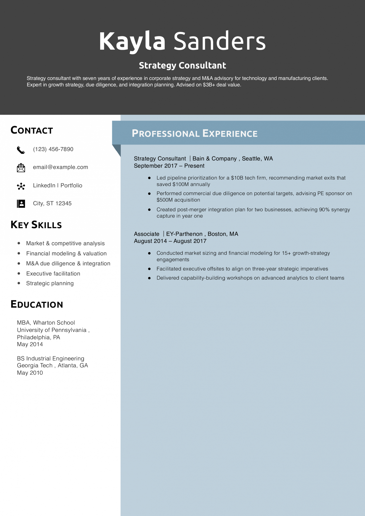 Strategy Consultant Resume Example