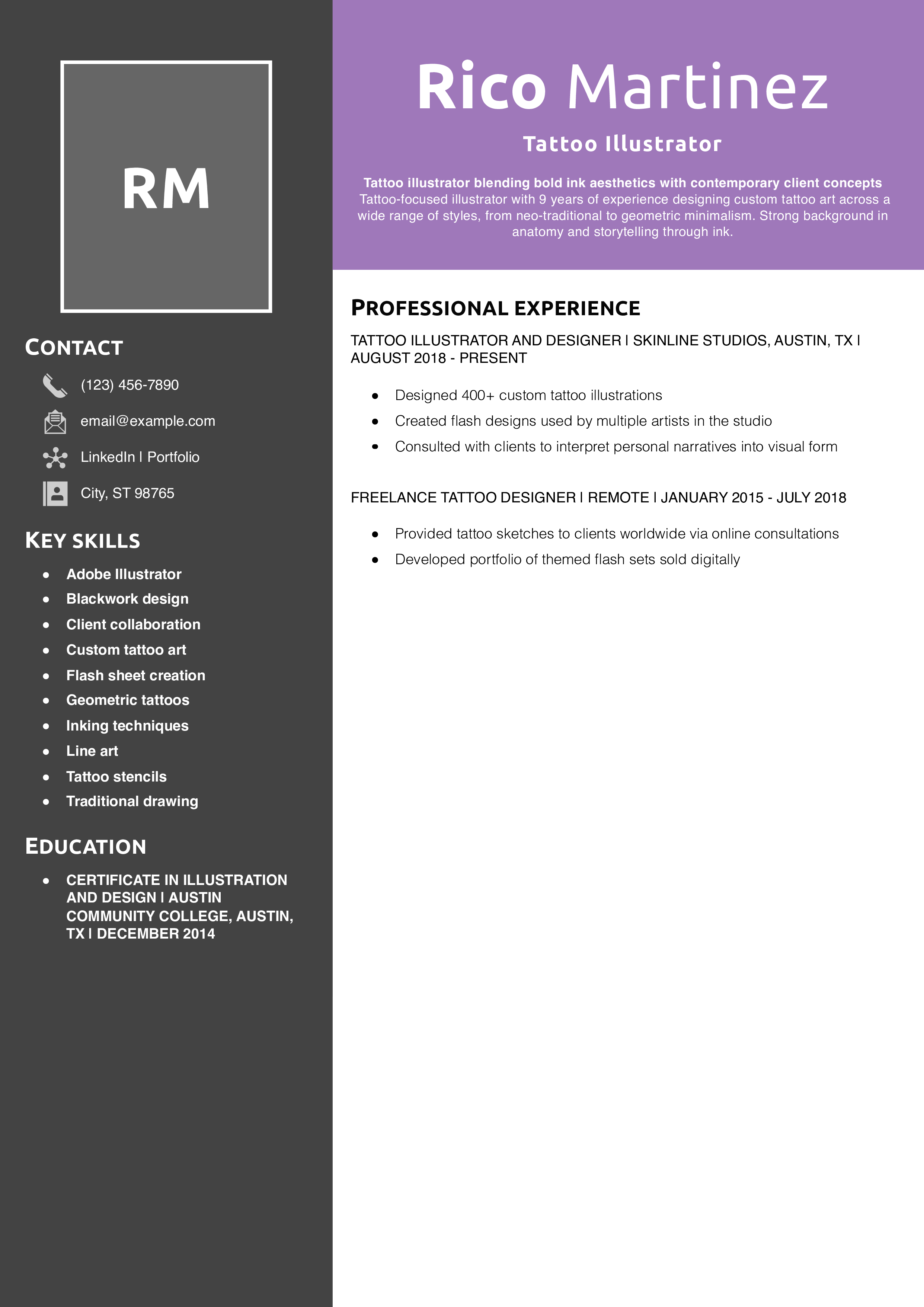 Tattoo Illustrator Resume