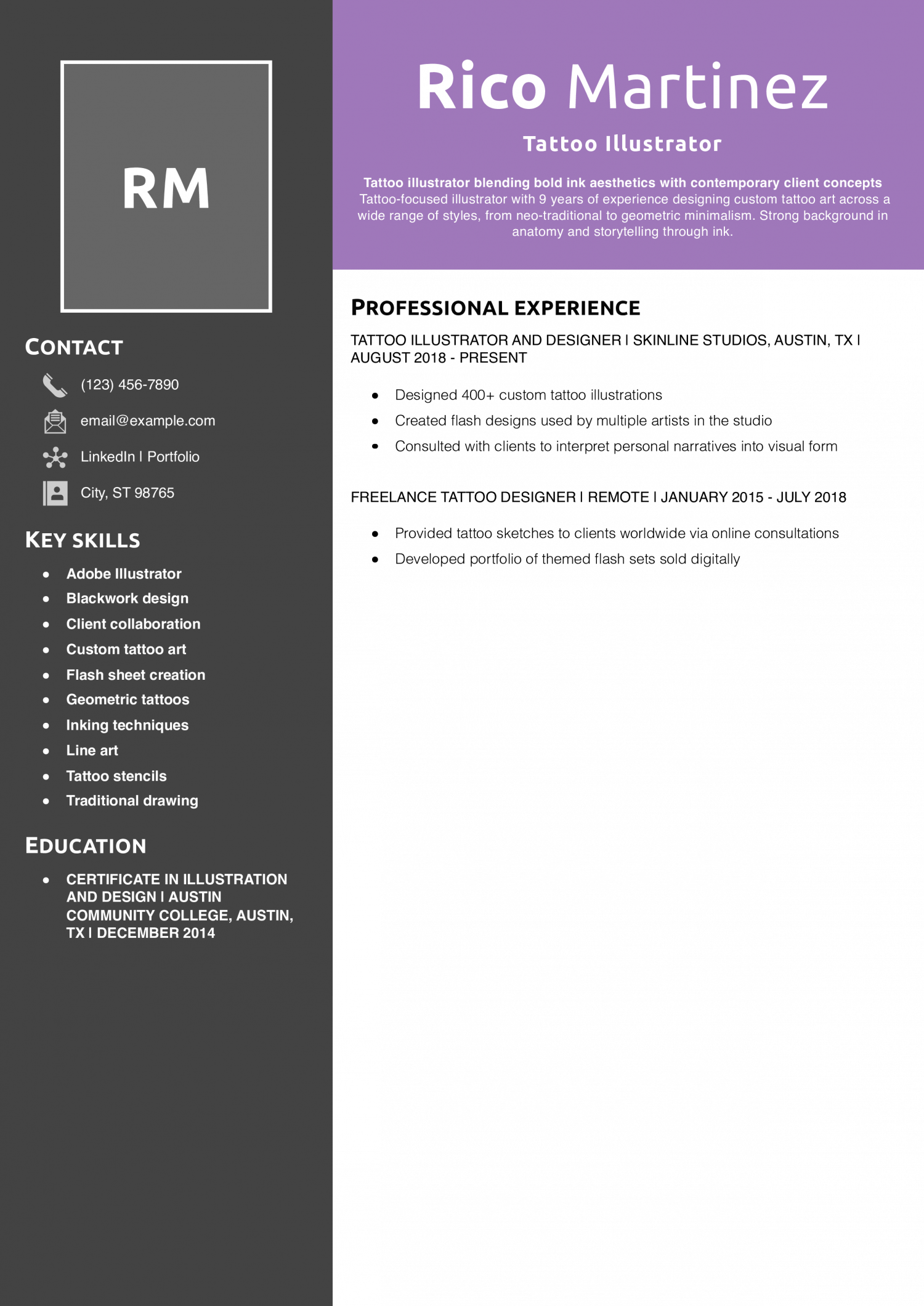 Tattoo Illustrator Resume