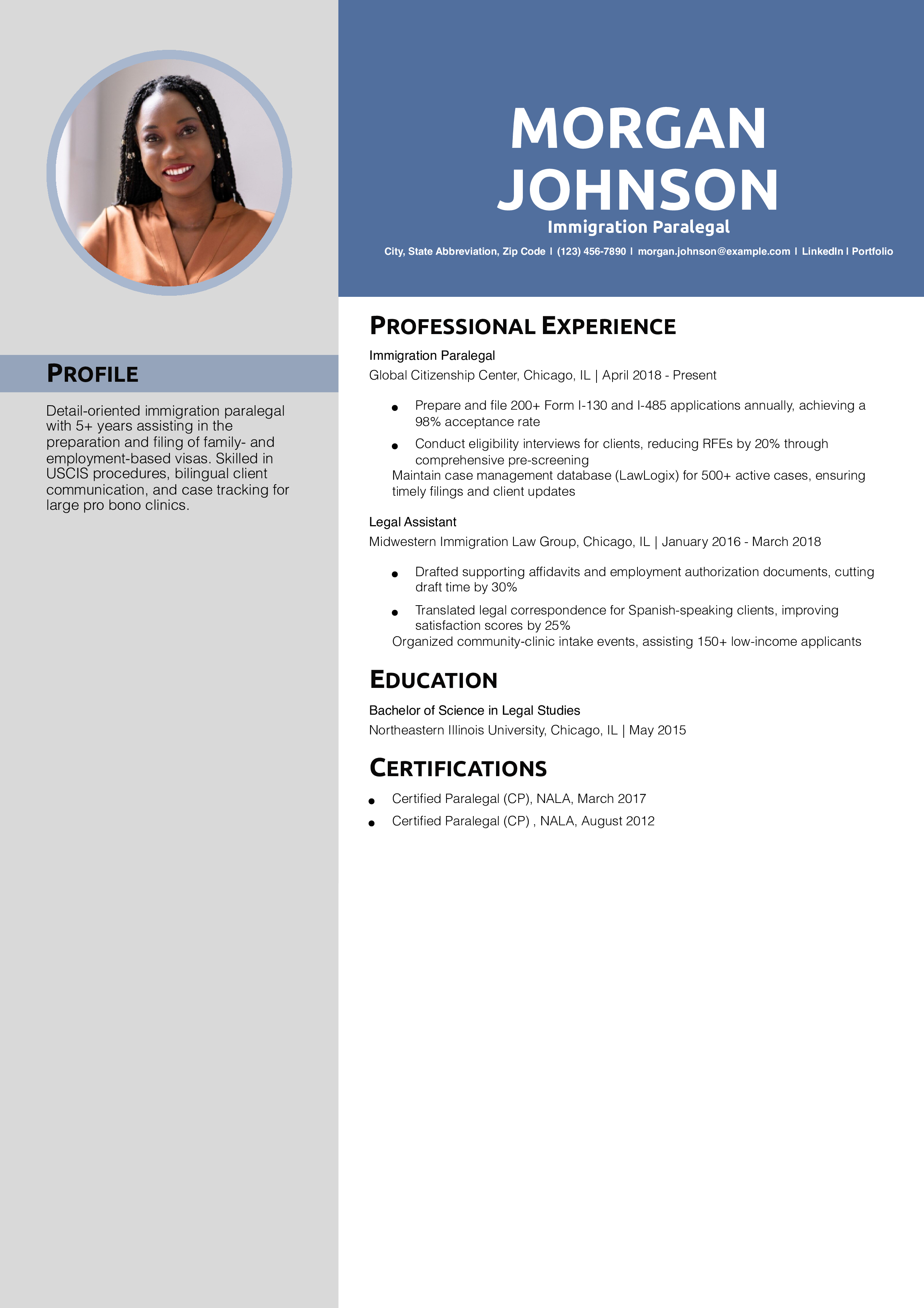 Immigration Paralegal Resume Example