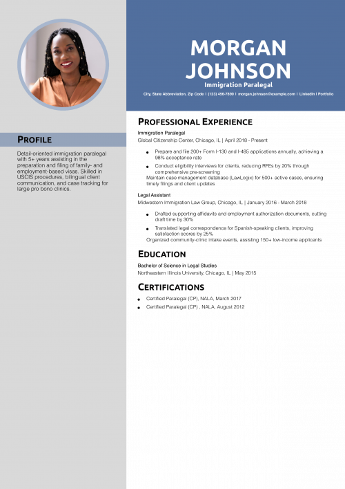 Immigration Paralegal Resume Example