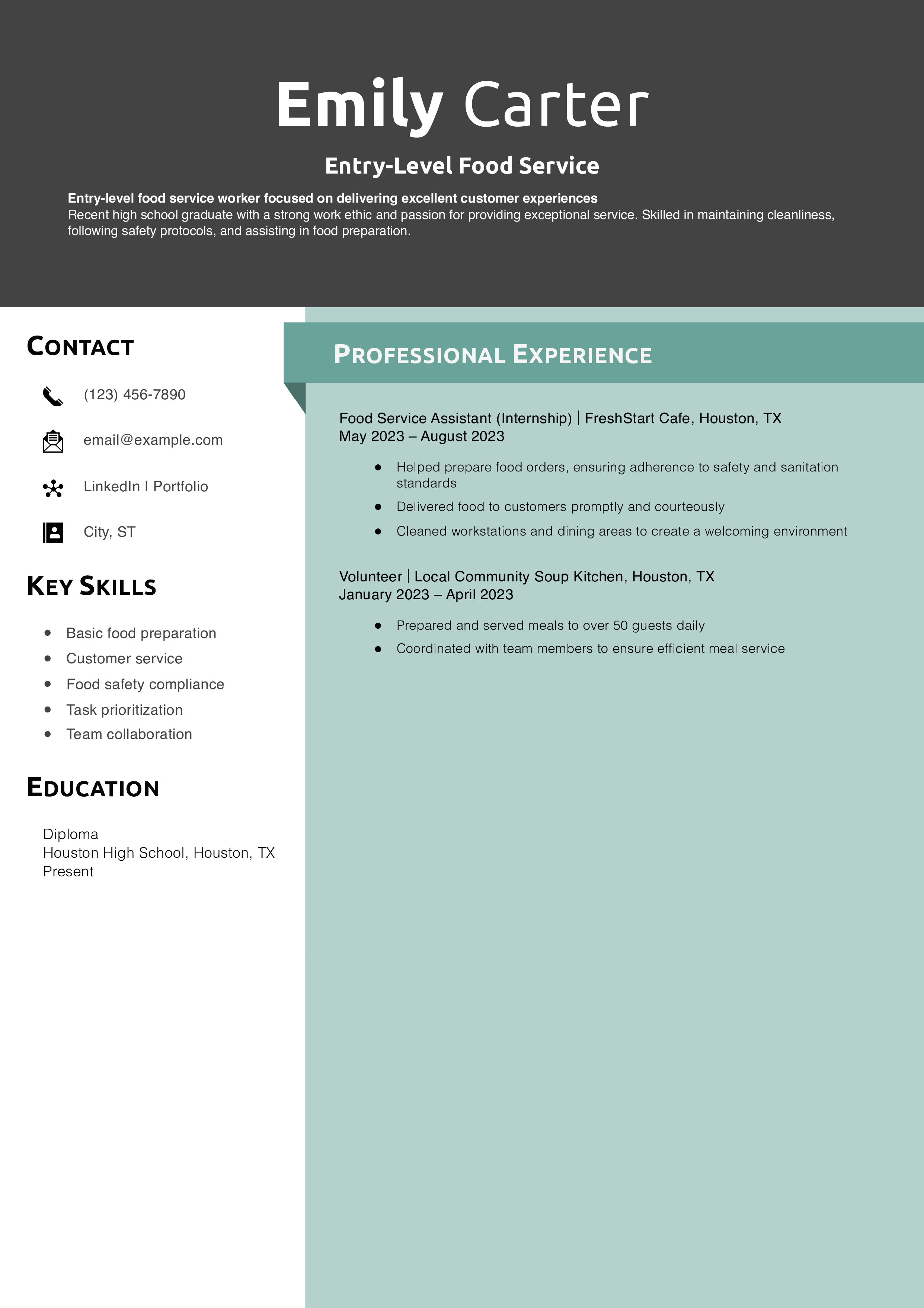 Entry-Level Food Service Resume