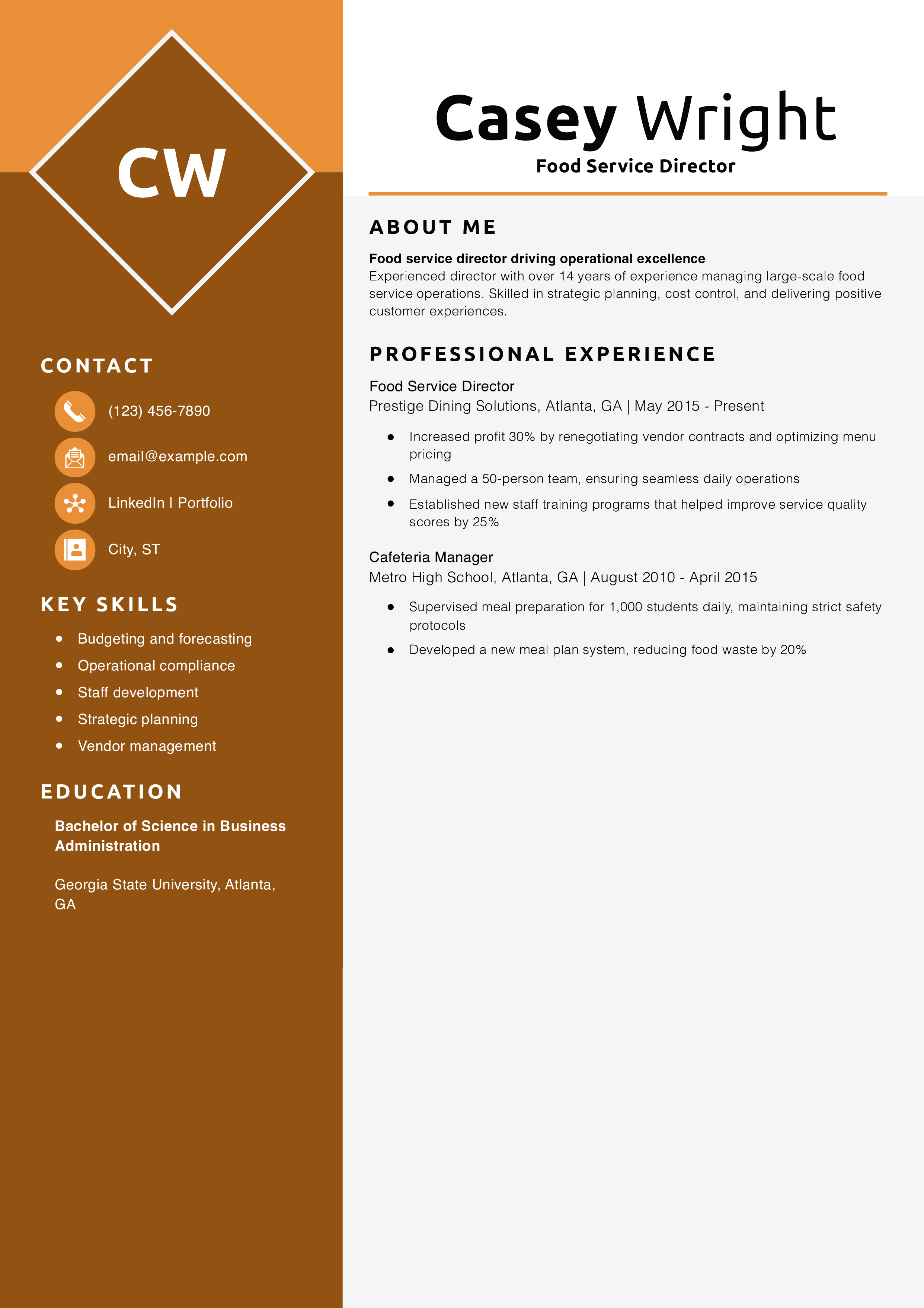 Food Service Director Resume