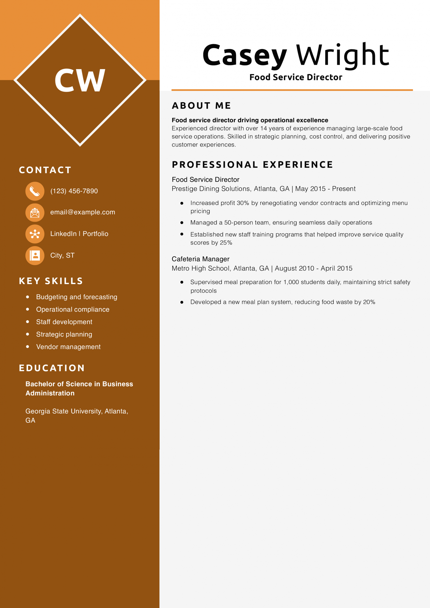 Food Service Director Resume